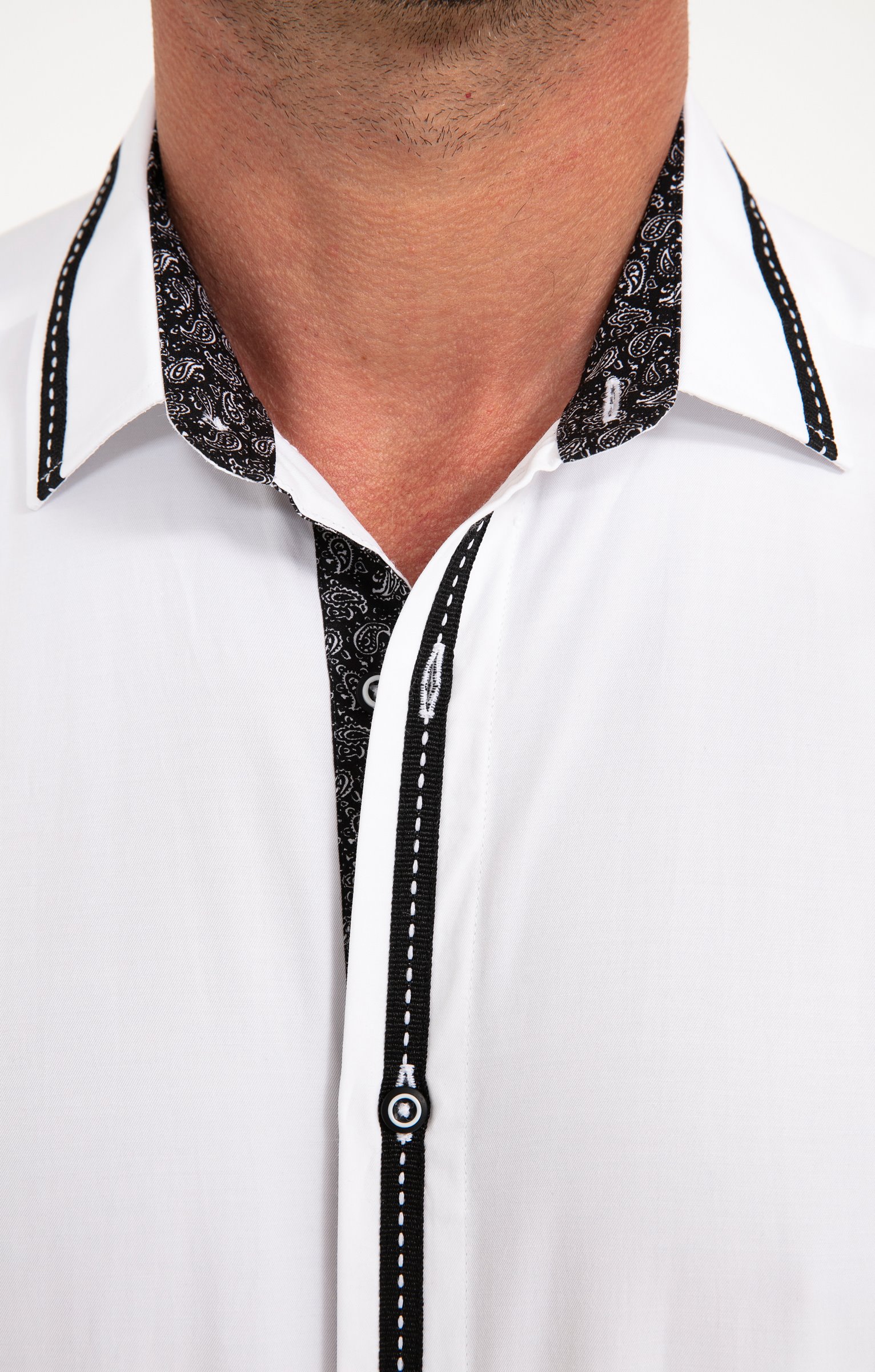 Chemise en satin uni manches longues - BLANC