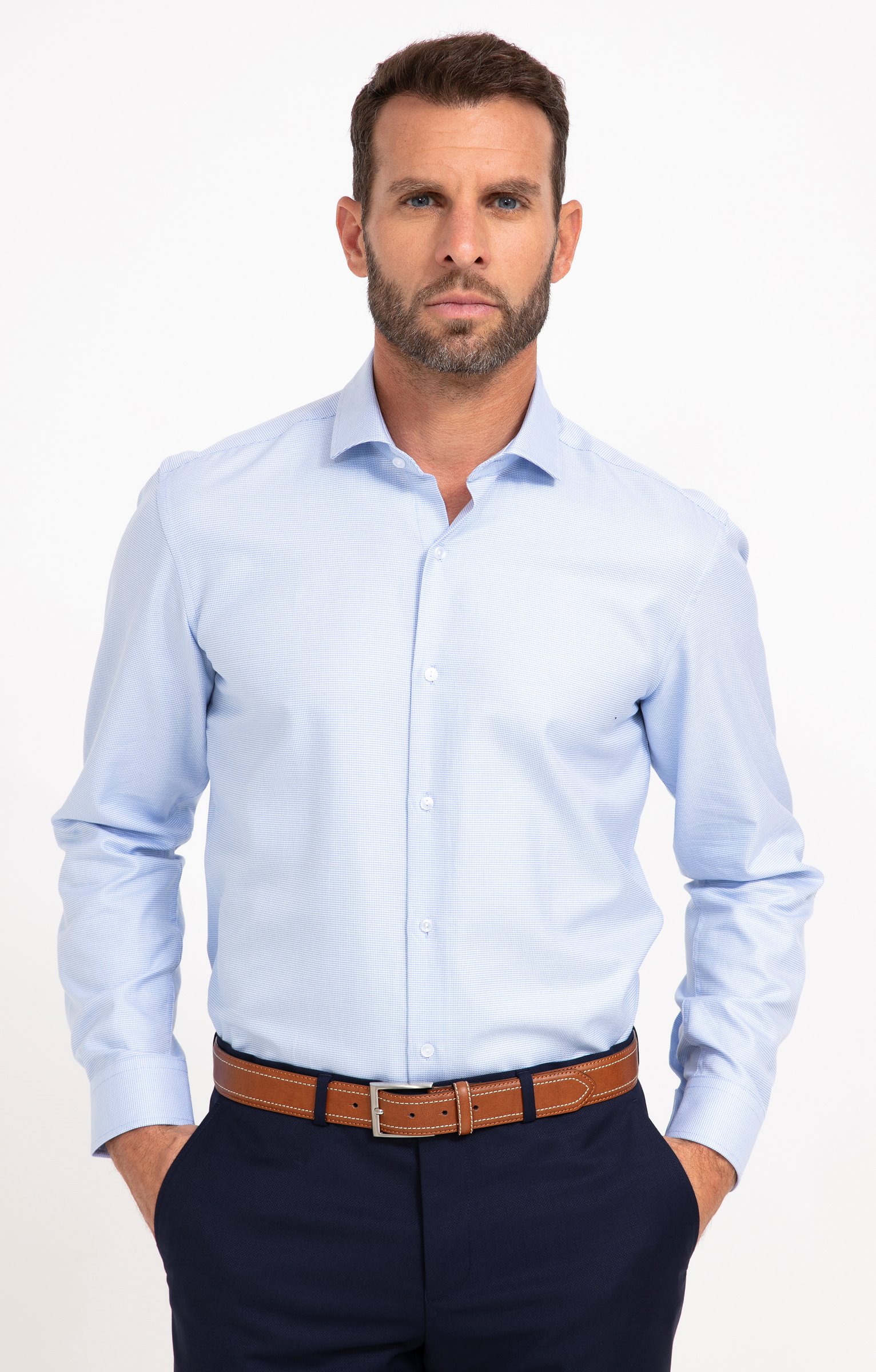 Chemise manches longues coupe ajustée - BLEU CIEL