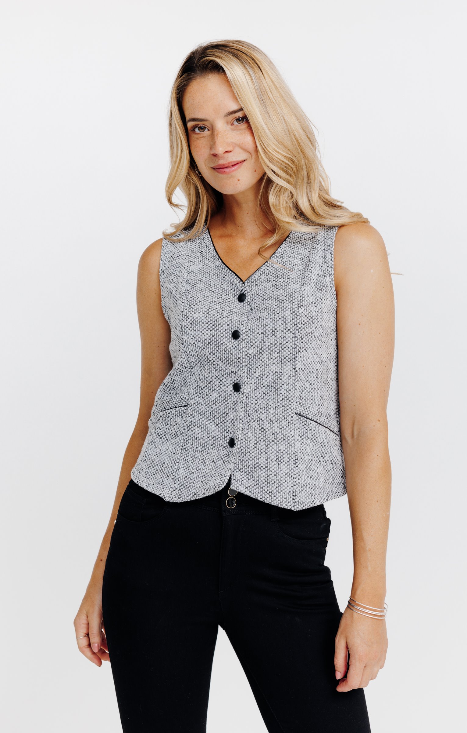 Cardigan boutonné sans manches - GRIS CLAIR