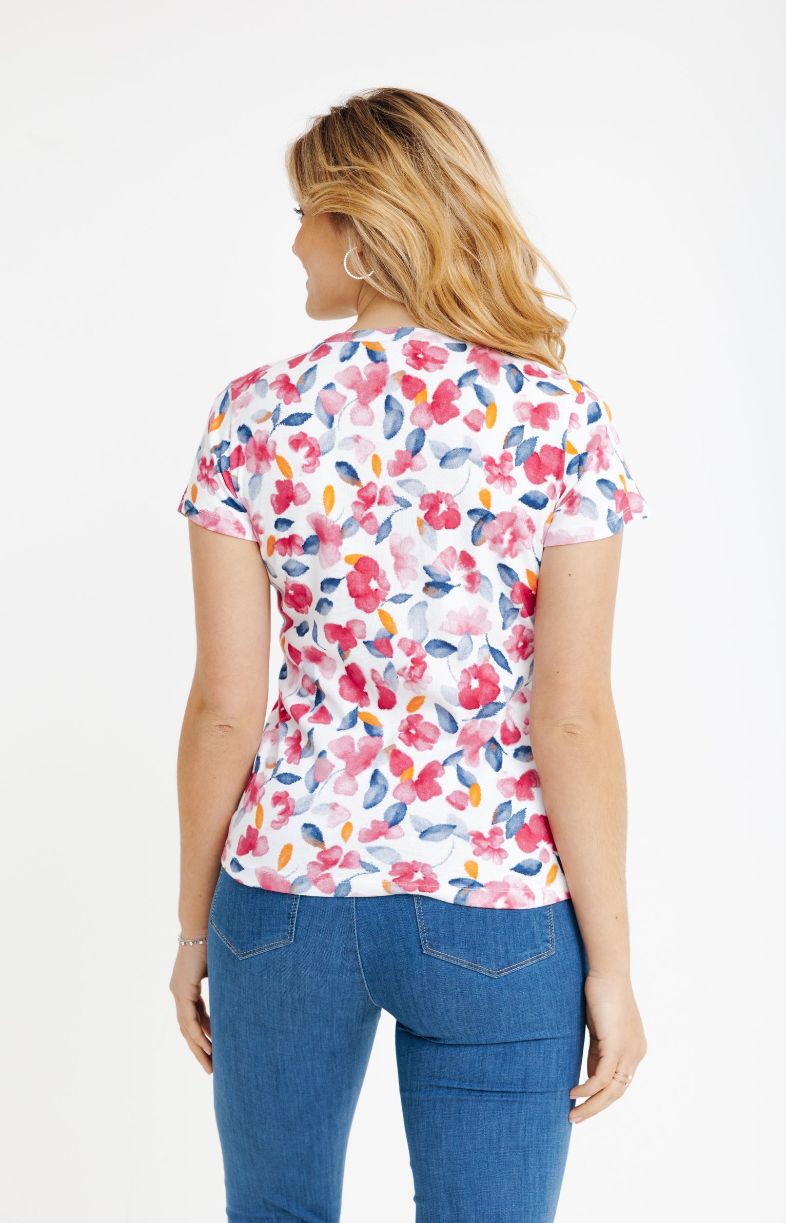 Tee-shirt été imprimé fleur abstrait - BLANC