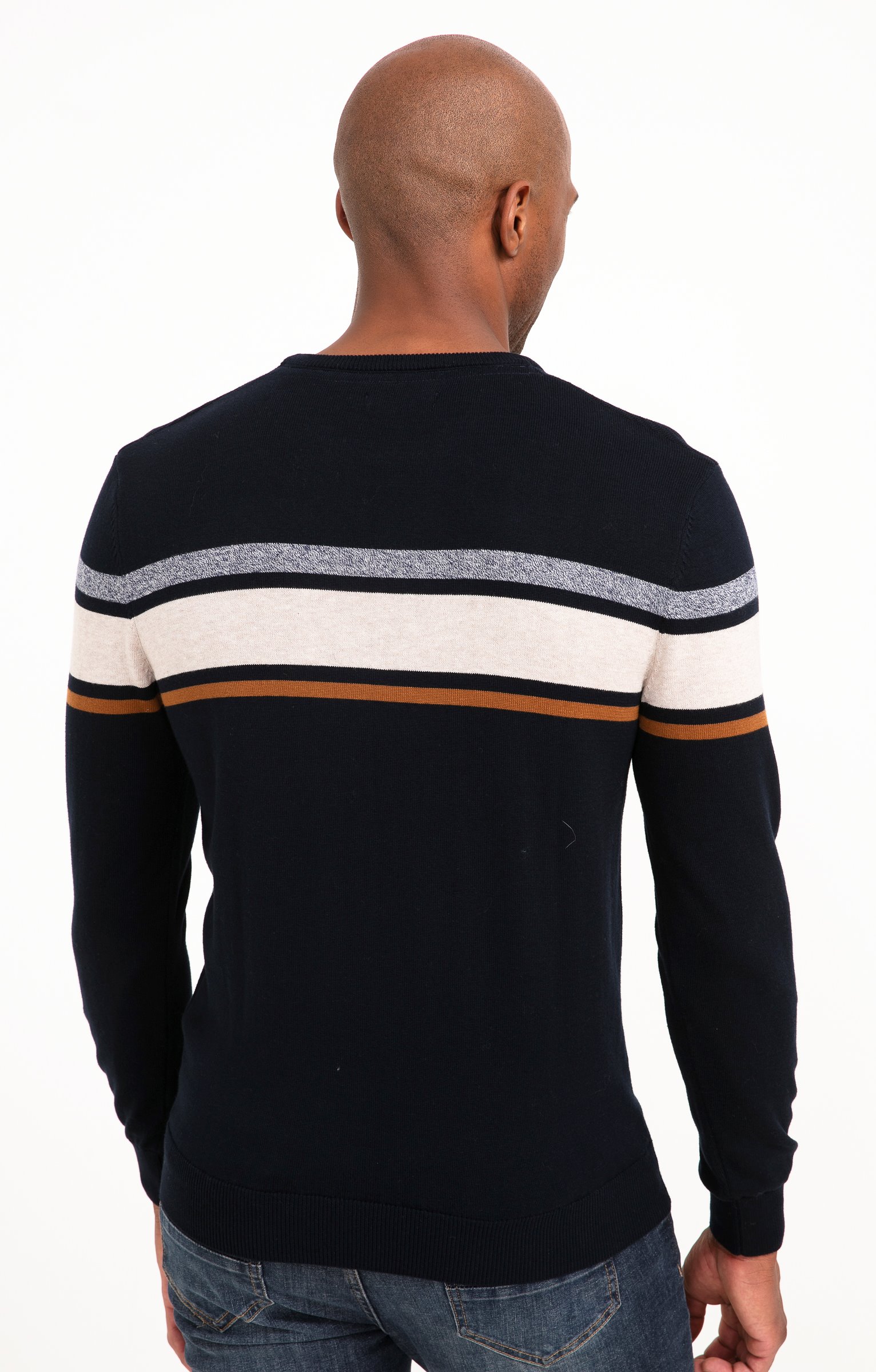 Pull col rond rayure placée - MARINE