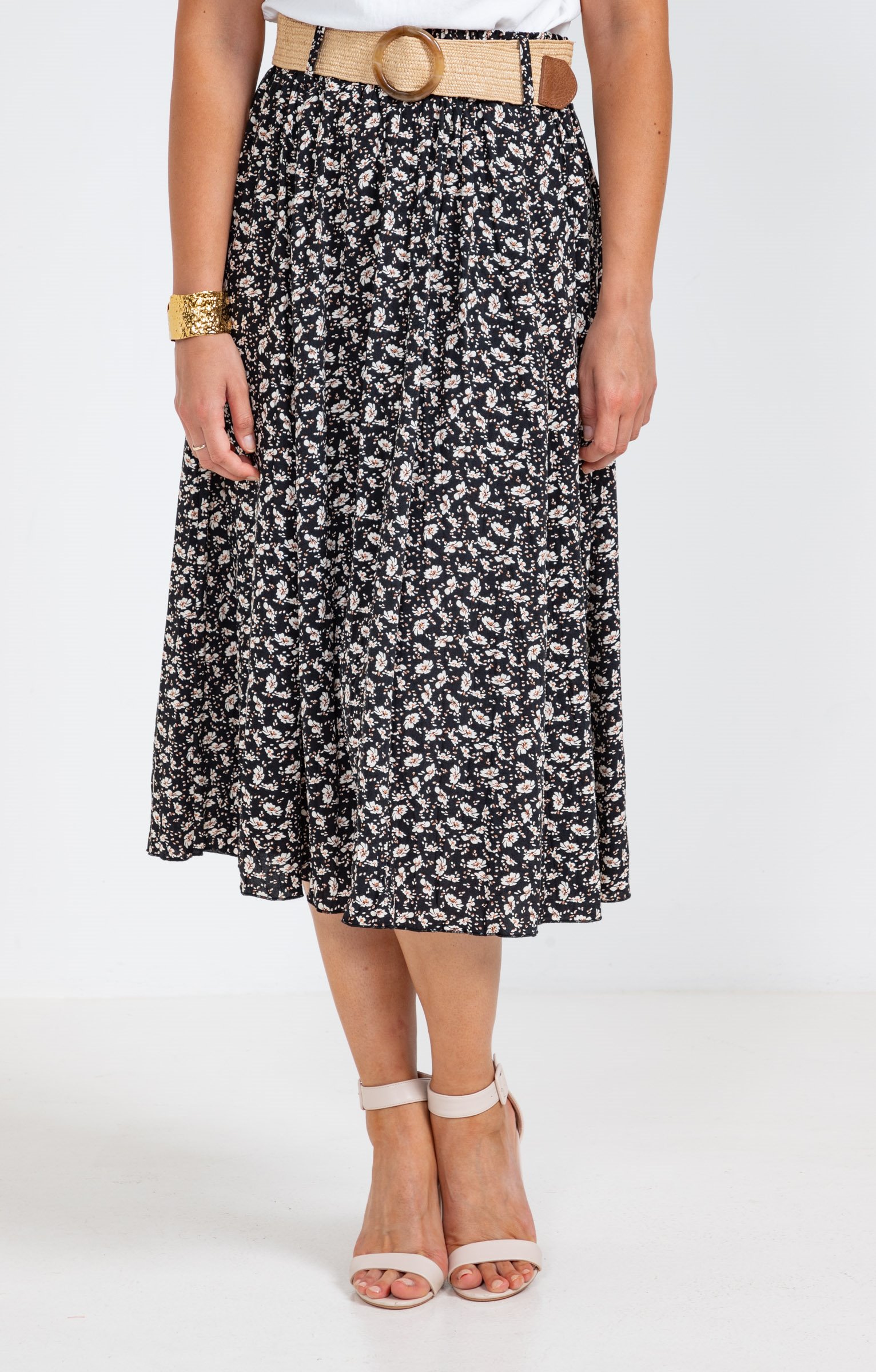 Jupe longue imprimée froissée - NOIR