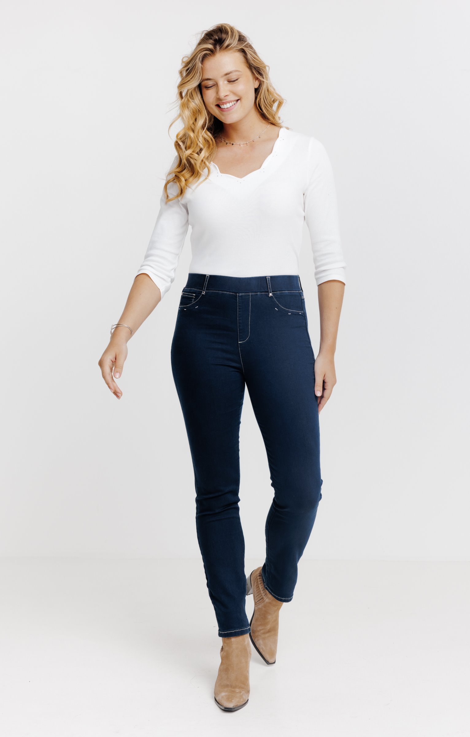 Tregging en denim surteint détail strass - BLEU