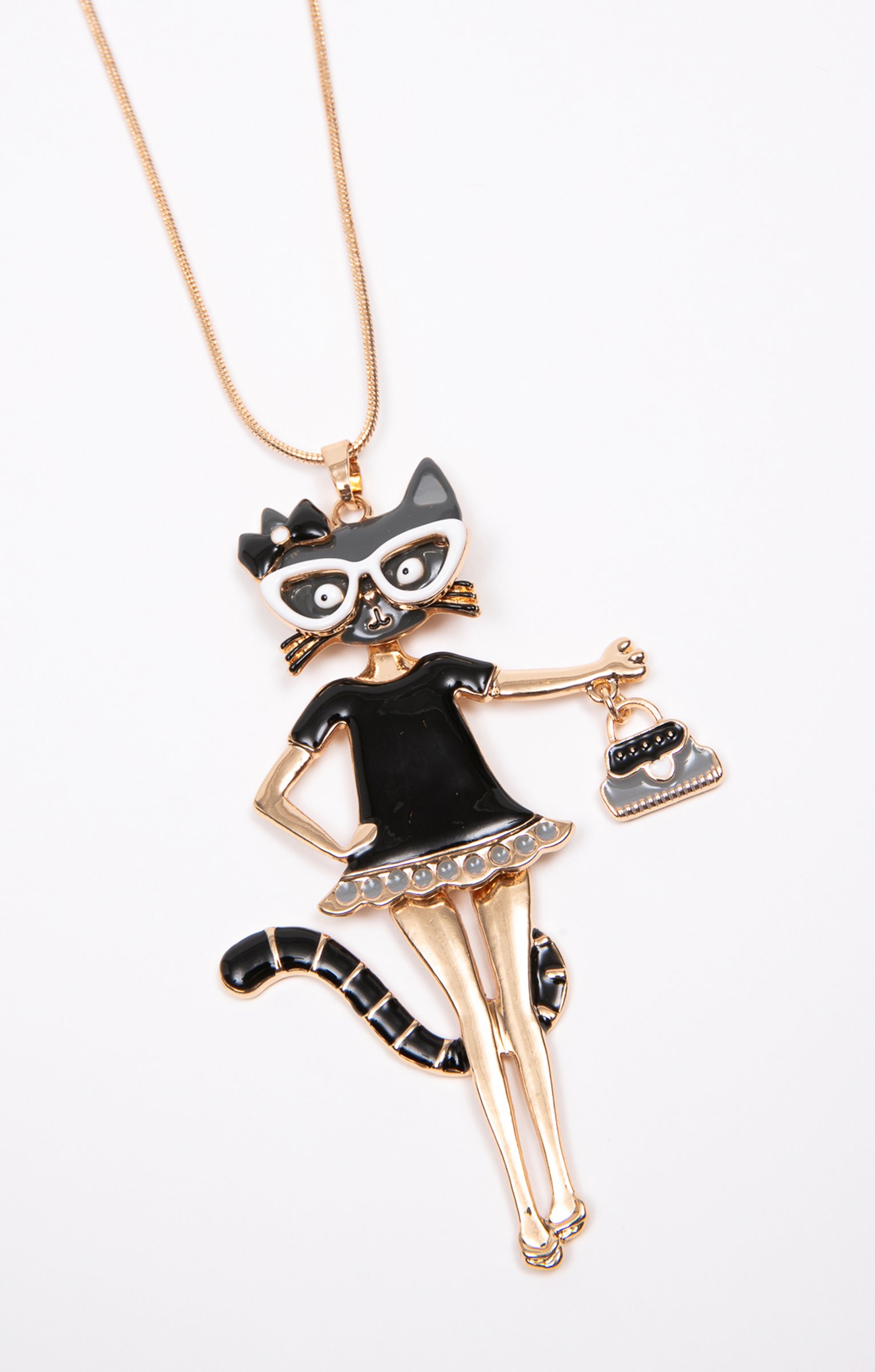 Sautoir pendentif chat - NOIR