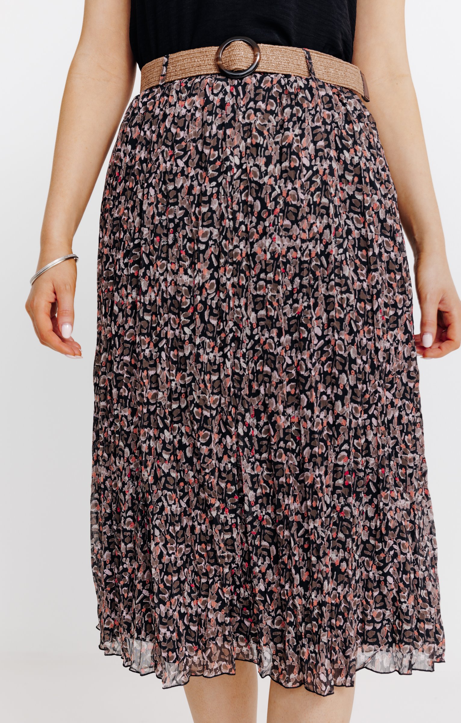 JUPE LONGUE DOUBLEE AVEC CEINTURE - NOIR