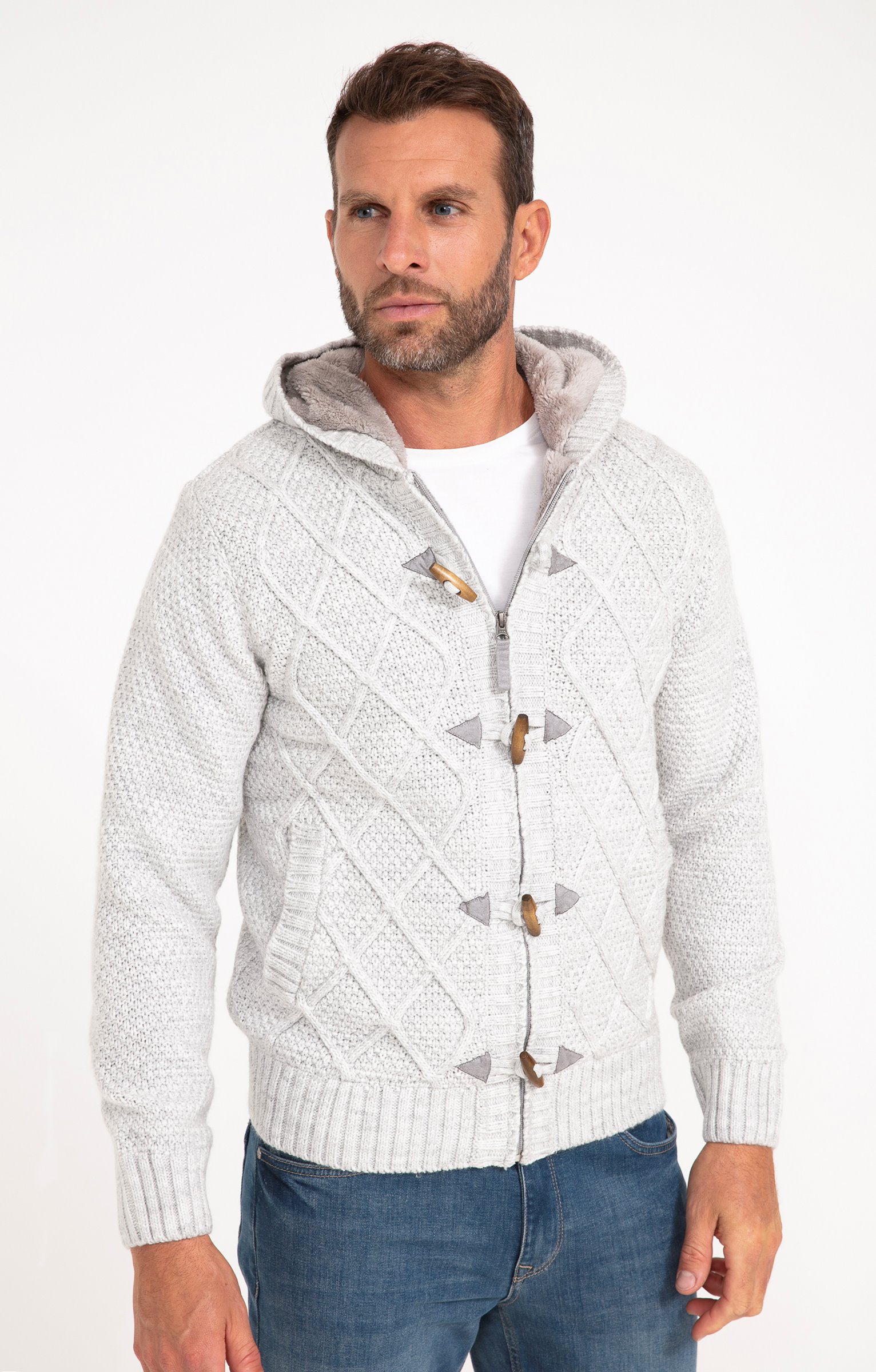 Gilet doublé sherpa avec capuche - GRIS CLAIR