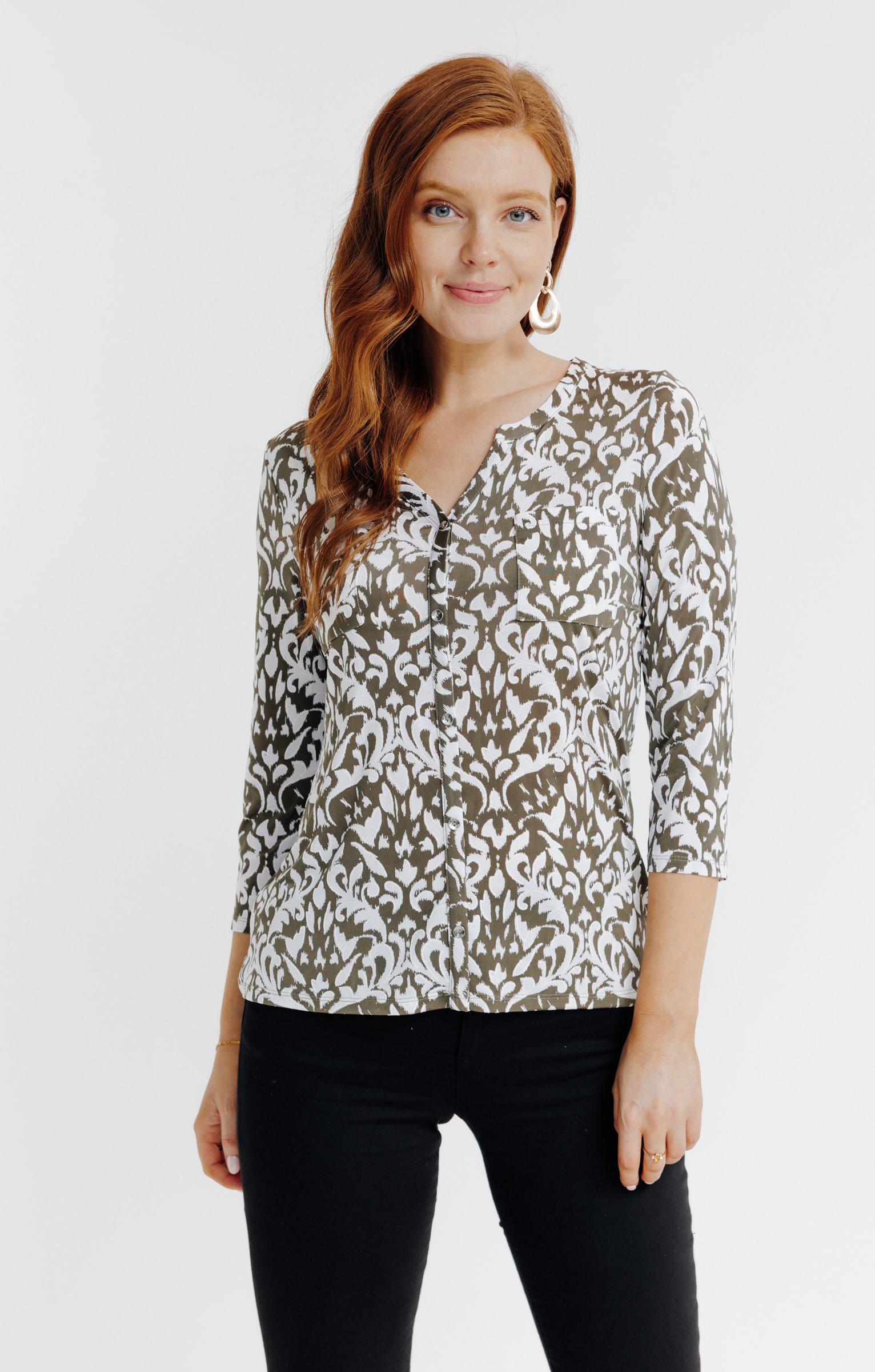 Tee-shirt hiver imprimé arabesque - KAKI CLAIR