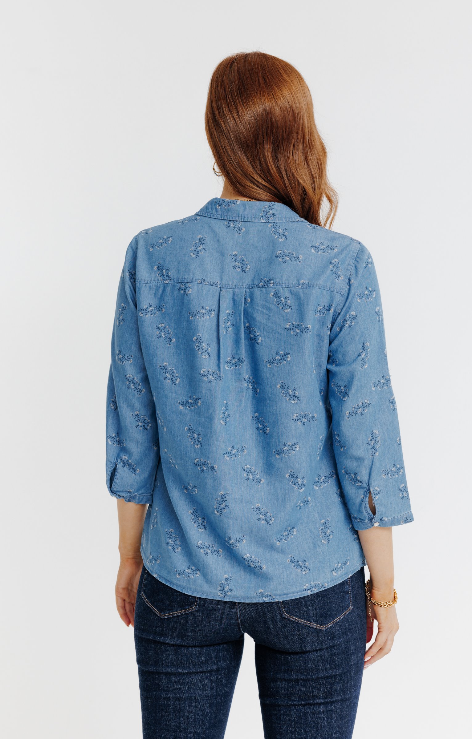 chemise imprimée coton-lyocell - BLEU