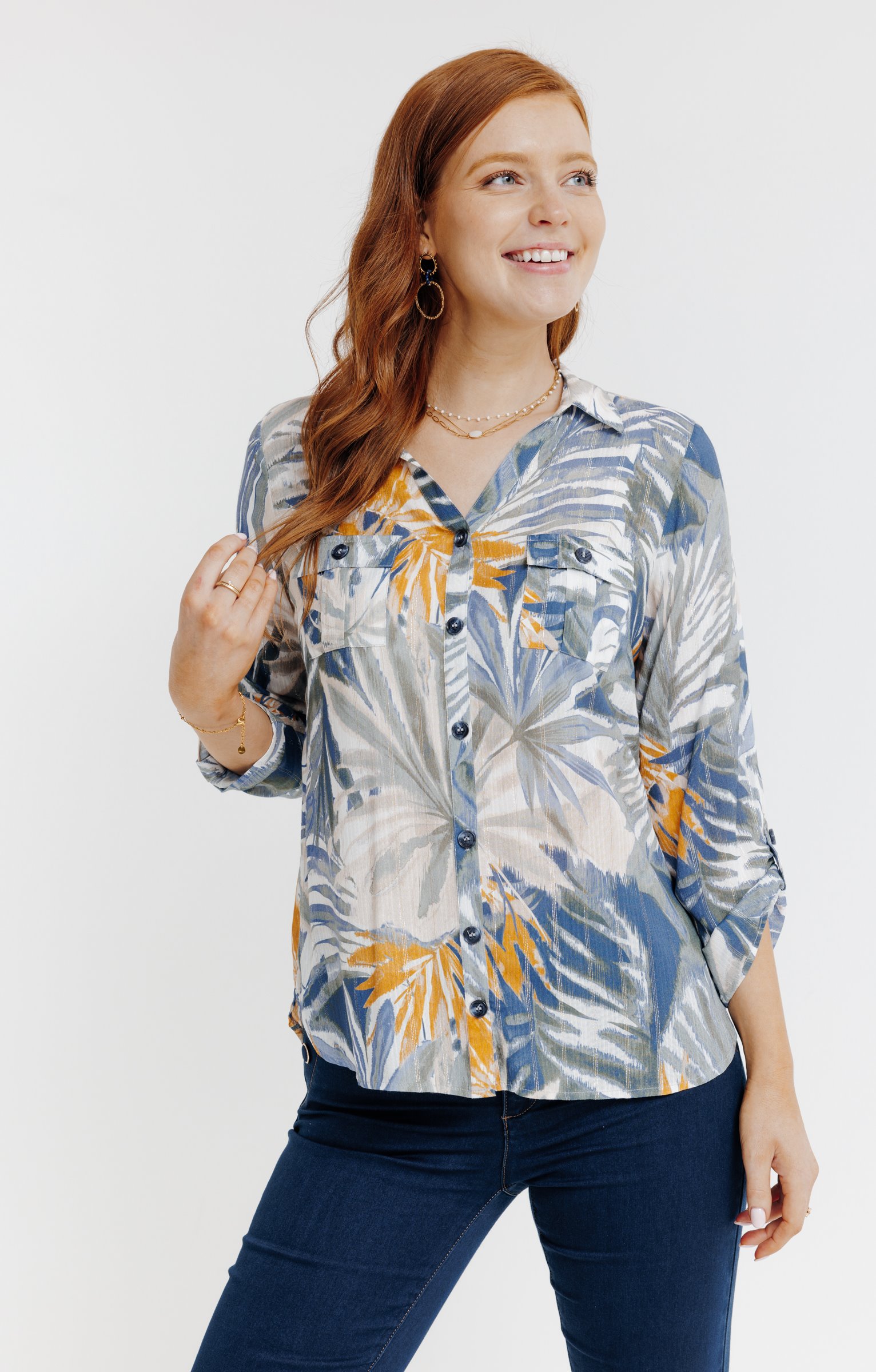 Chemise imprimée feuillage  - ÉCRU