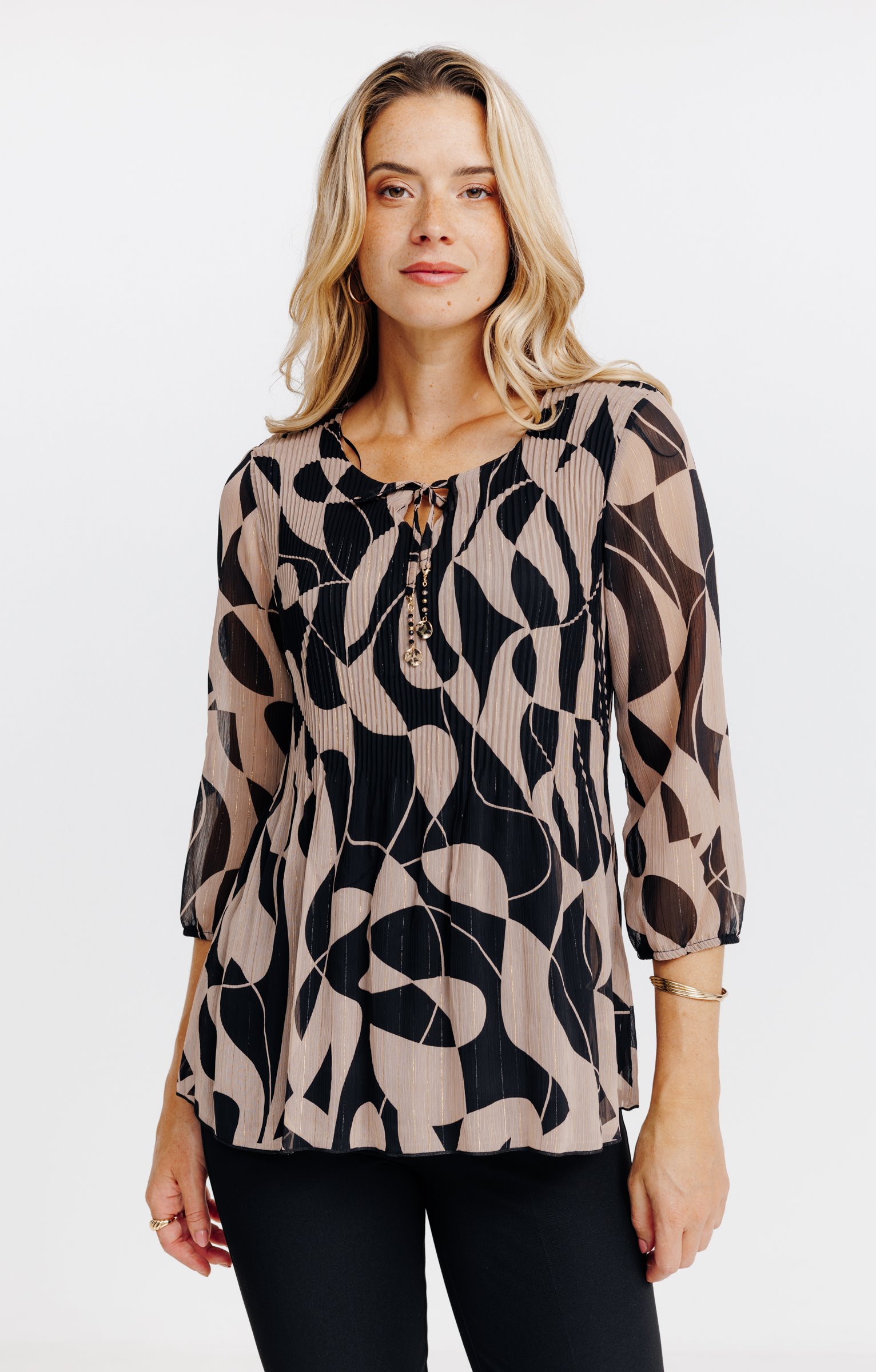 Tunique plissée imprimé graphique  - NOIR