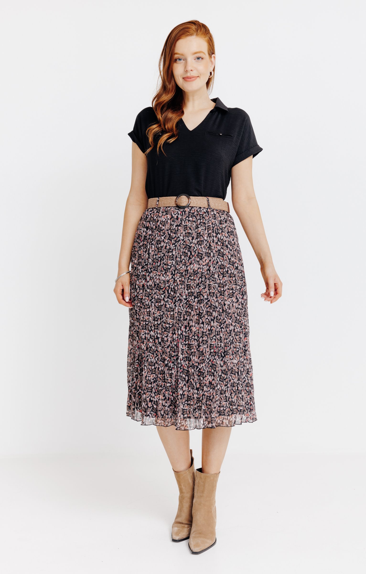 JUPE LONGUE DOUBLEE AVEC CEINTURE - NOIR