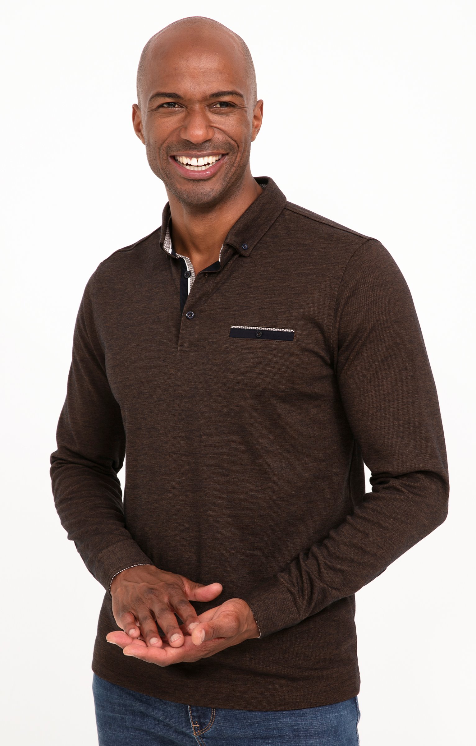 Polo manches longues Sheldon - MARRON