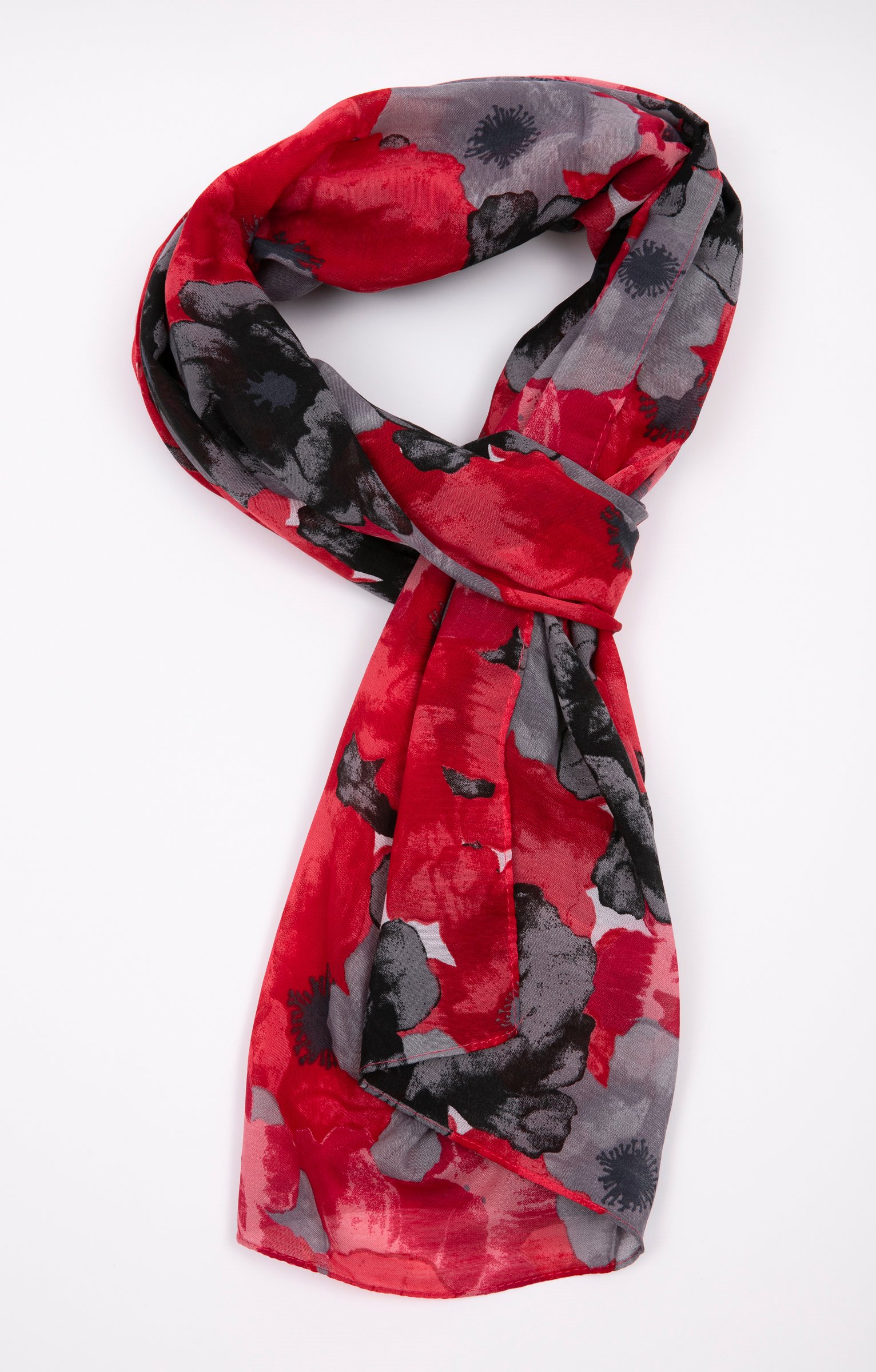 Grand foulard motifs fleurs - ROUGE