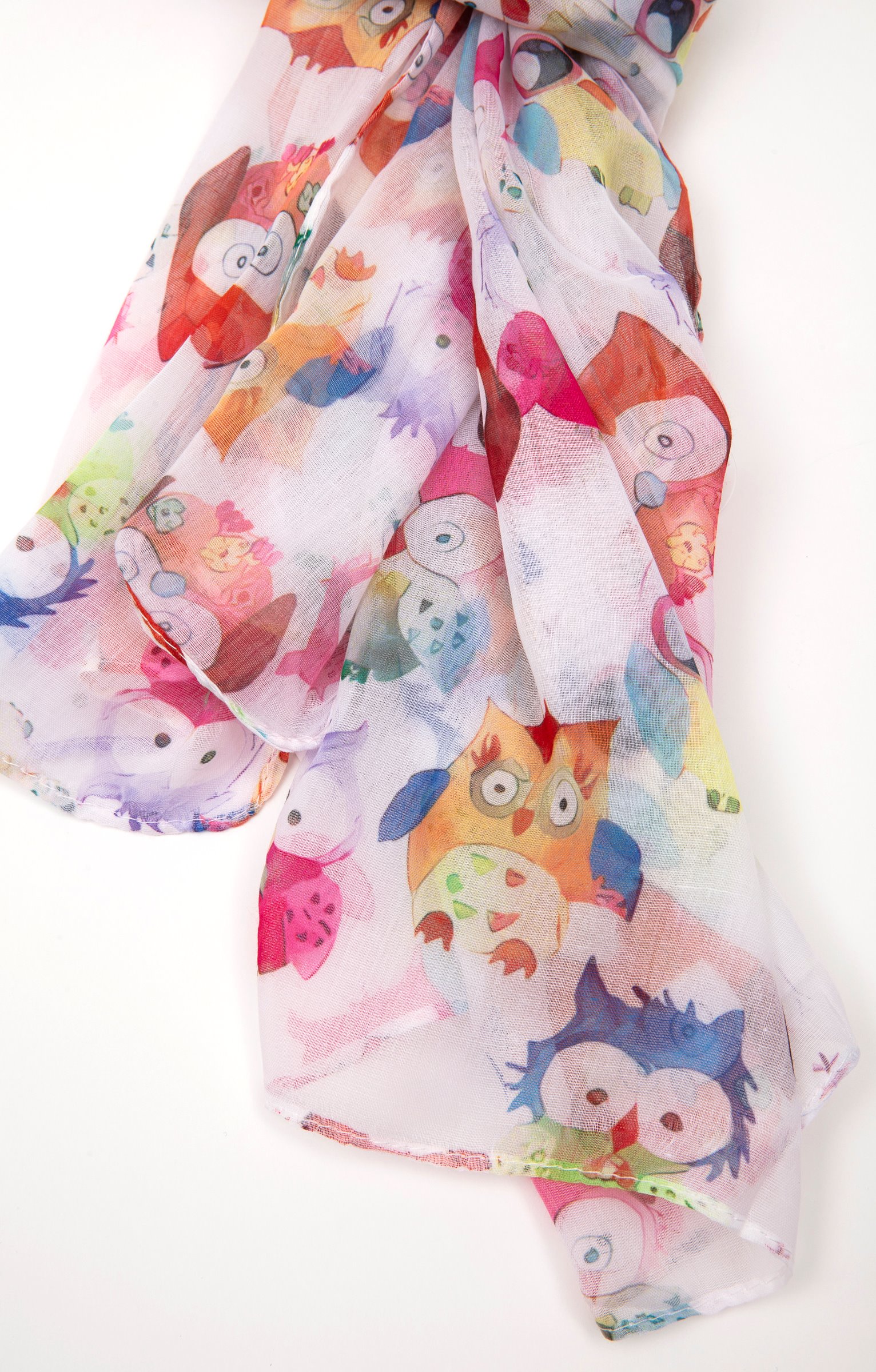 Grand foulard léger motif hibou - MULTICOLORE