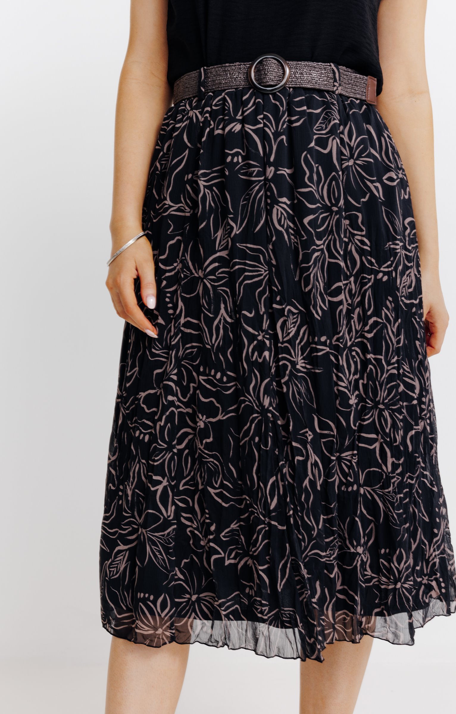 JUPE LONGUE DOUBLE AVEC CEINTURE - NOIR