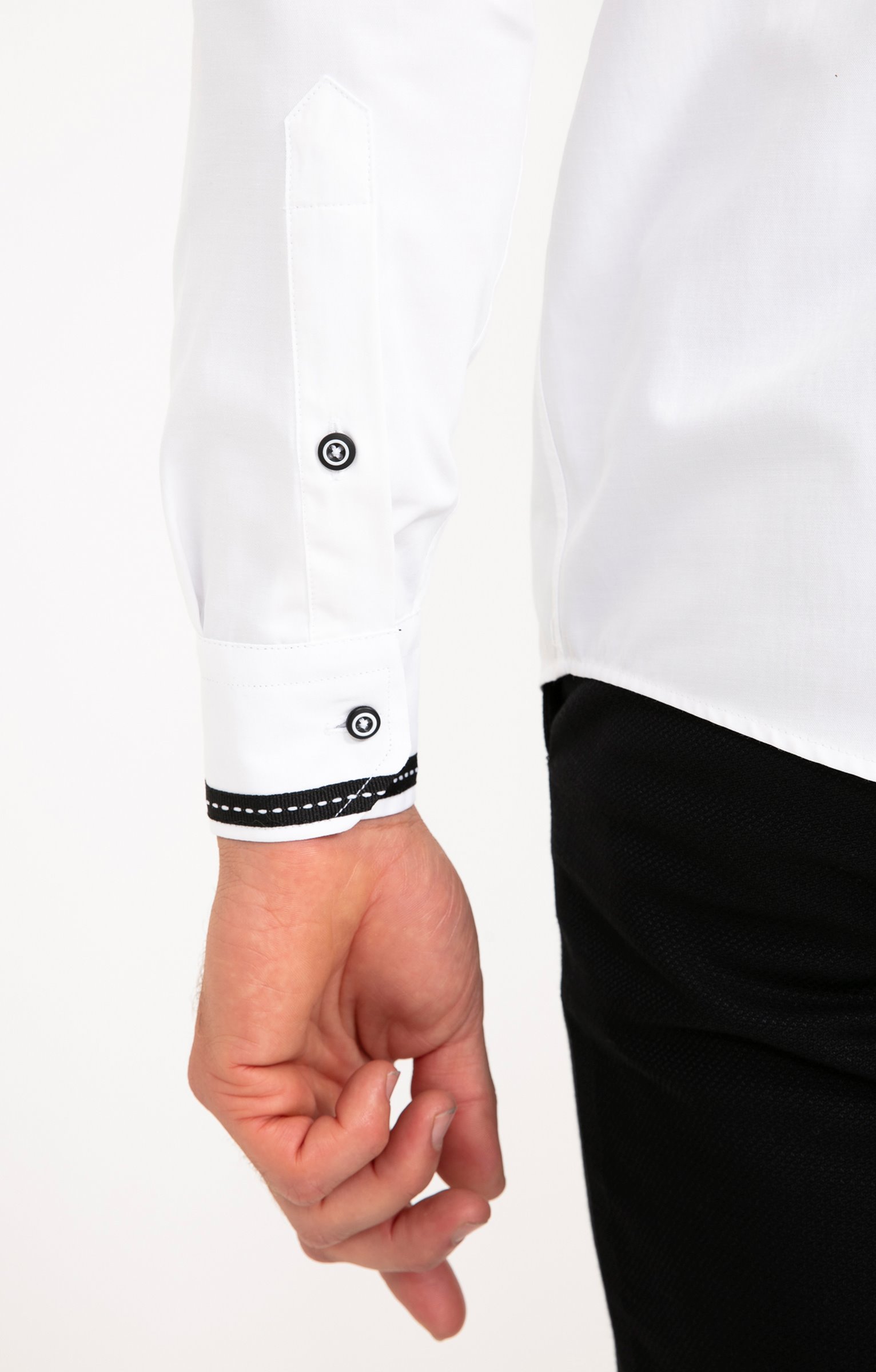 Chemise en satin uni manches longues - BLANC