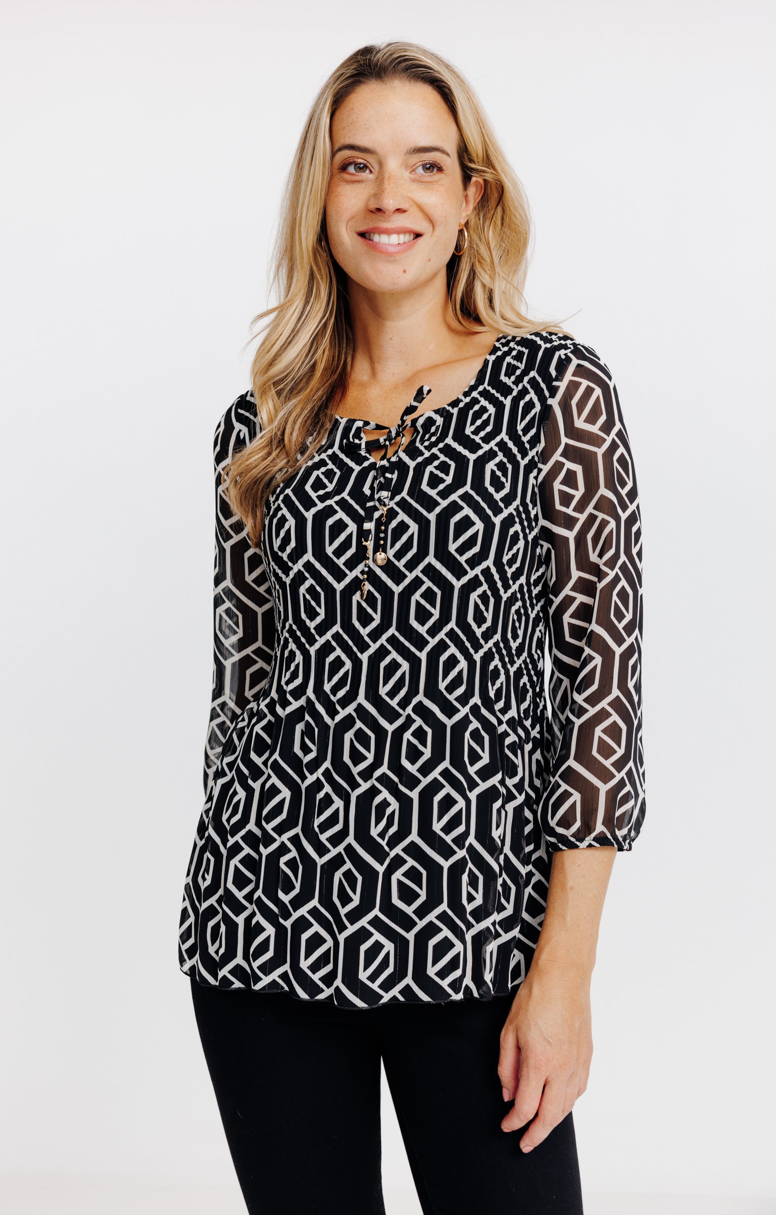 Tunique plissée graphique  - NOIR