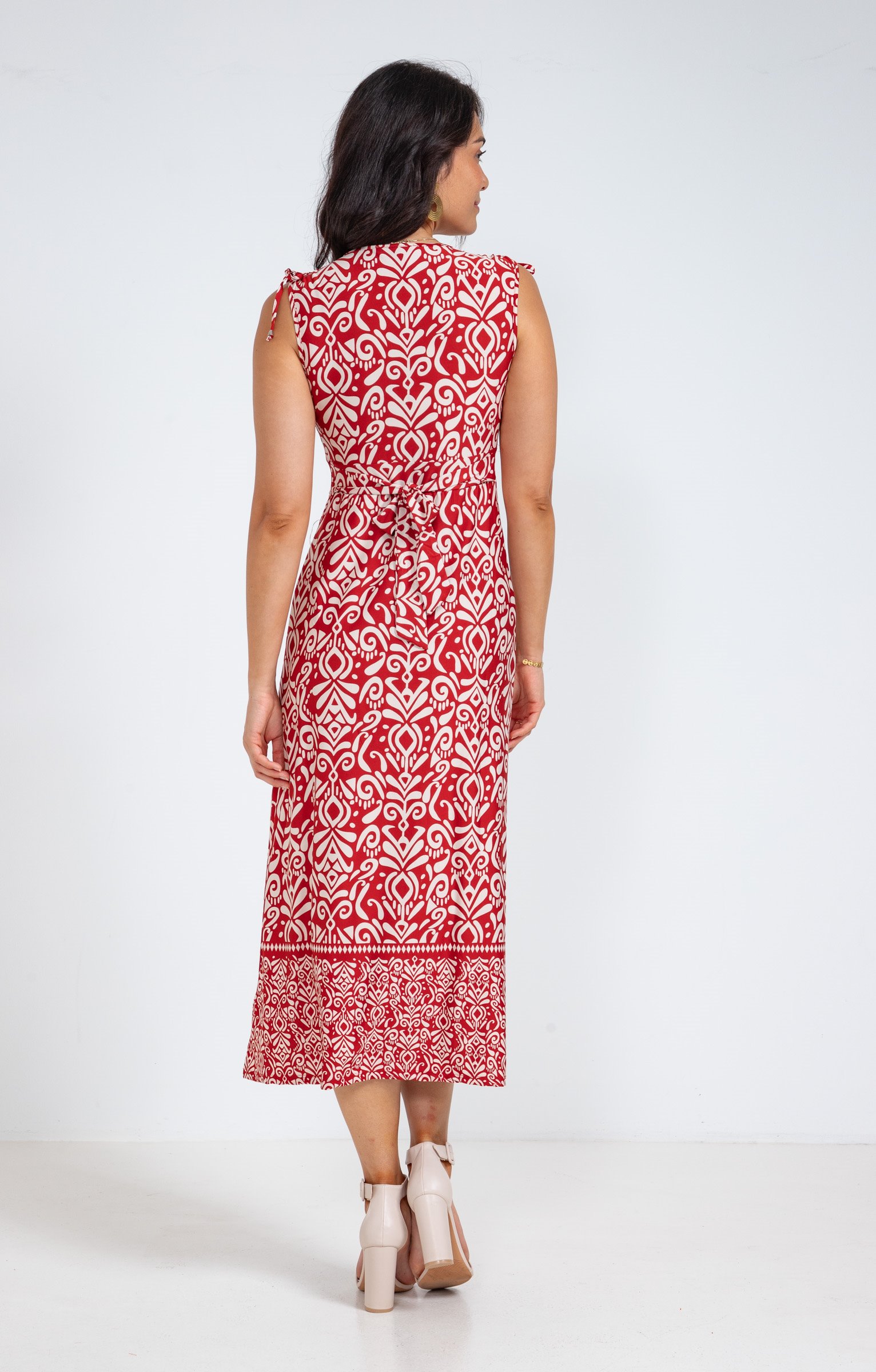 Robe en maille longue nouettes épaules  - BRIQUE