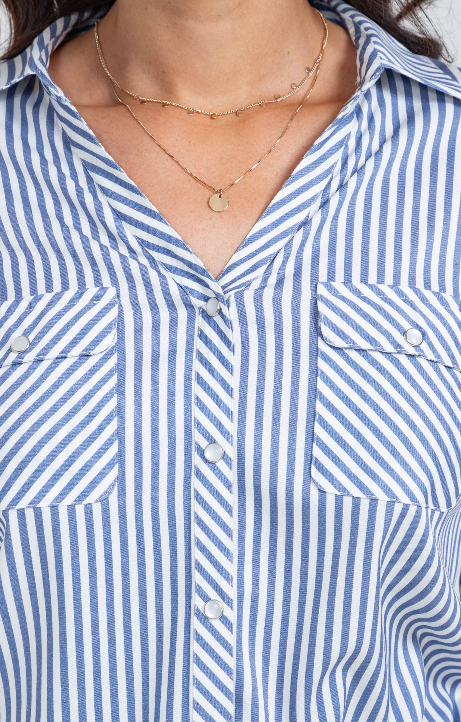 Chemise rayée avec boutons nacrés - BLEU CIEL