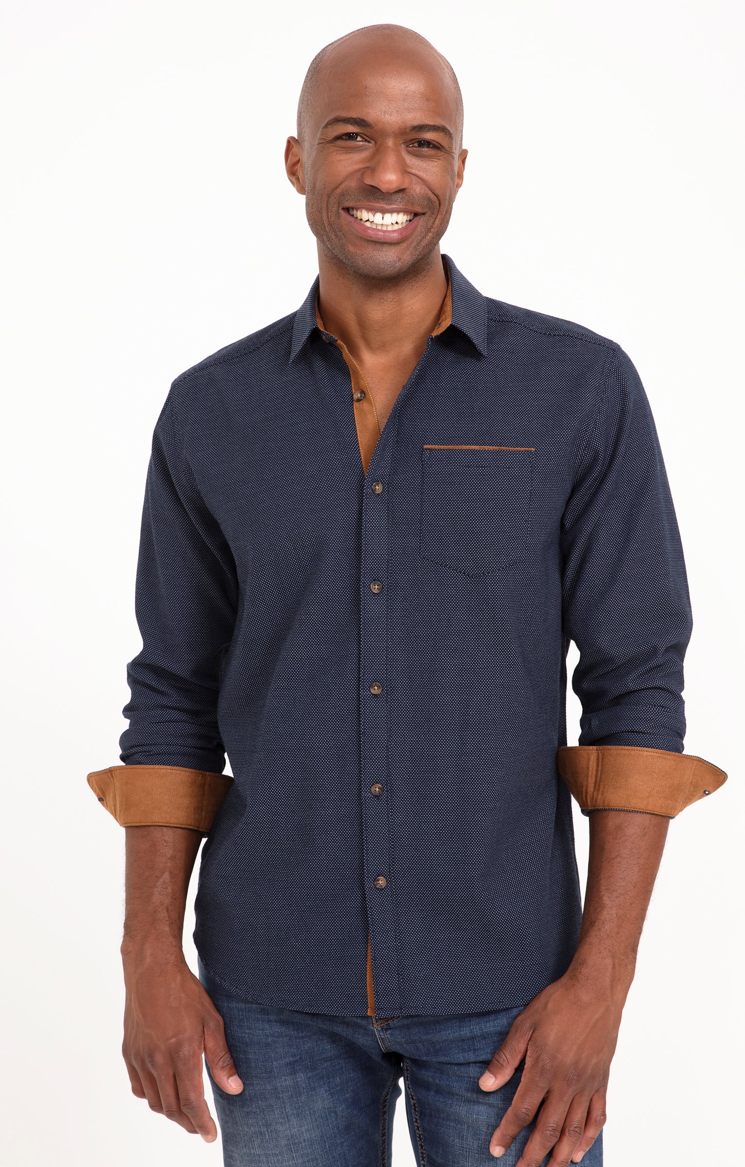 Chemise unie texturée - MARINE