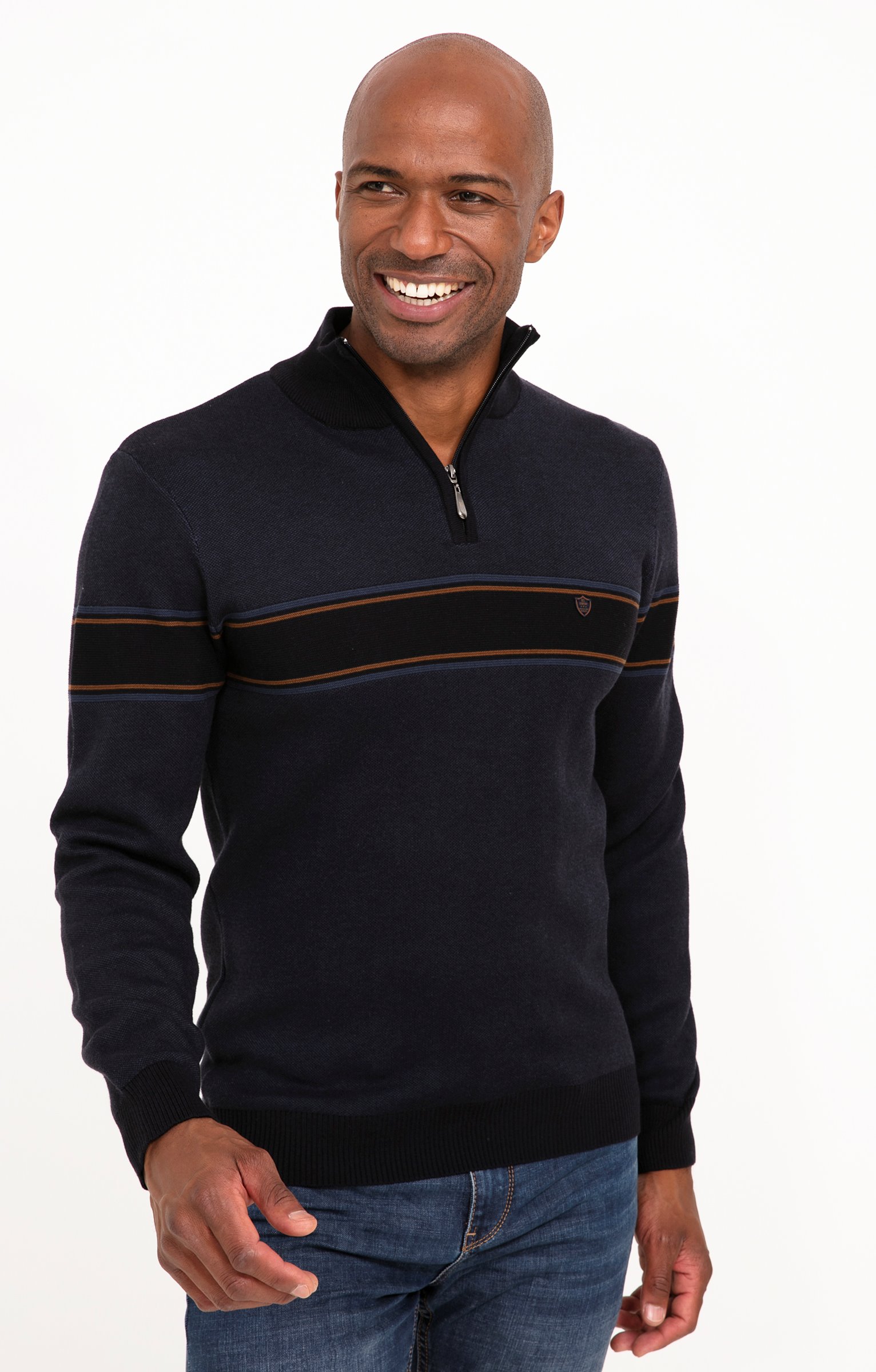 Pull col montant rayé - MARINE