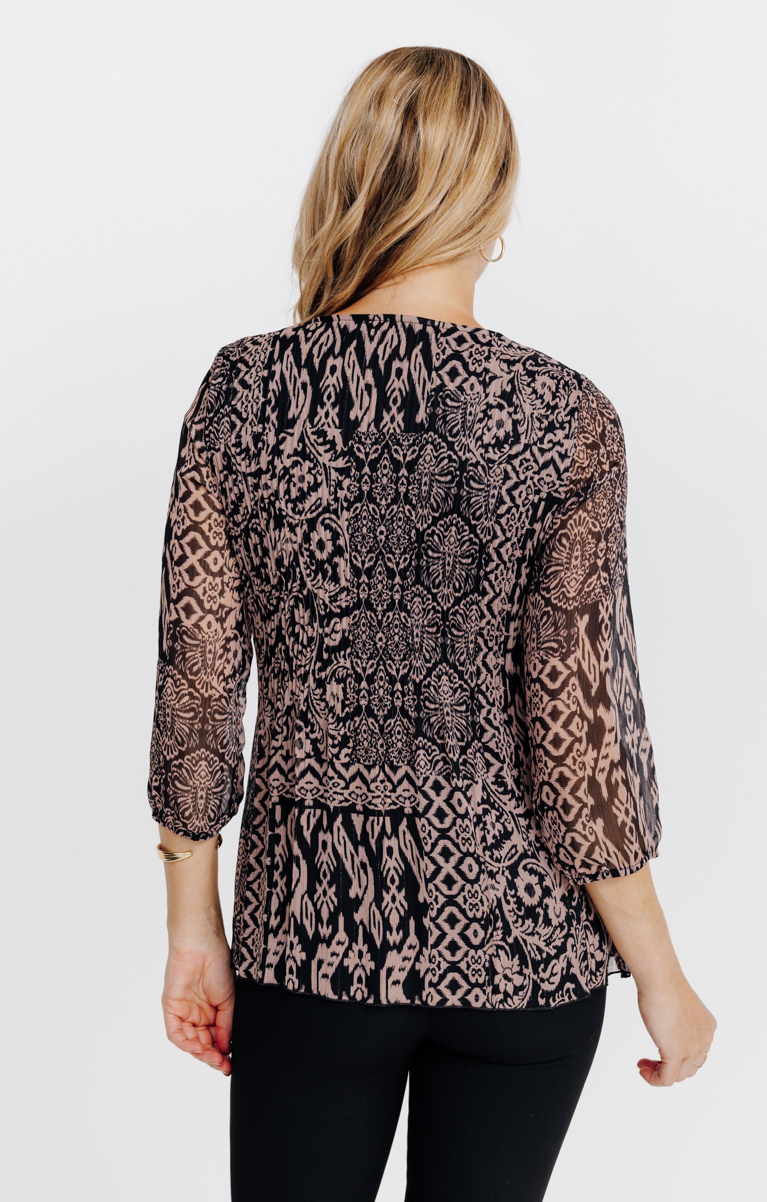 Tunique plissée  imprimée patch  - NOIR