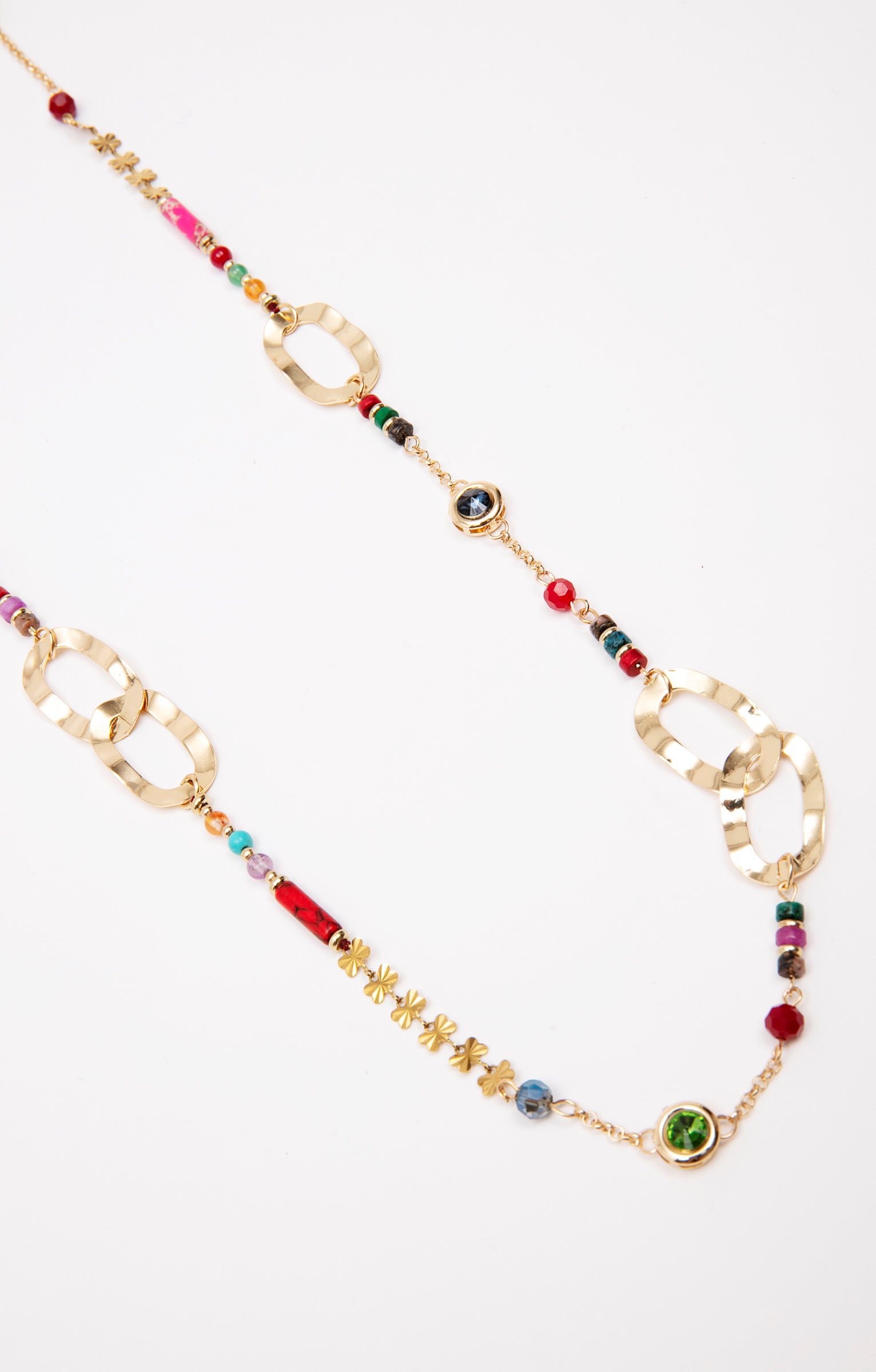 Sautoir un rang avec perles et strass - MULTICOLORE