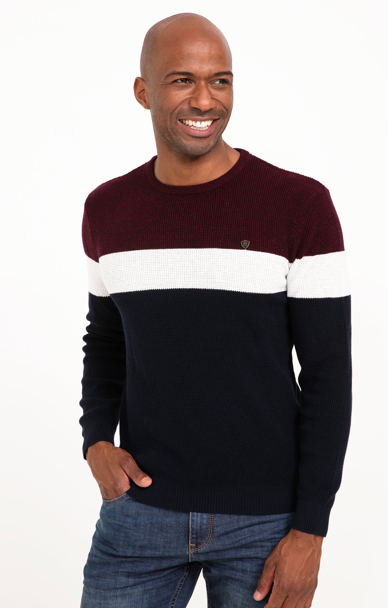 Pull col rond rayé - BORDEAUX