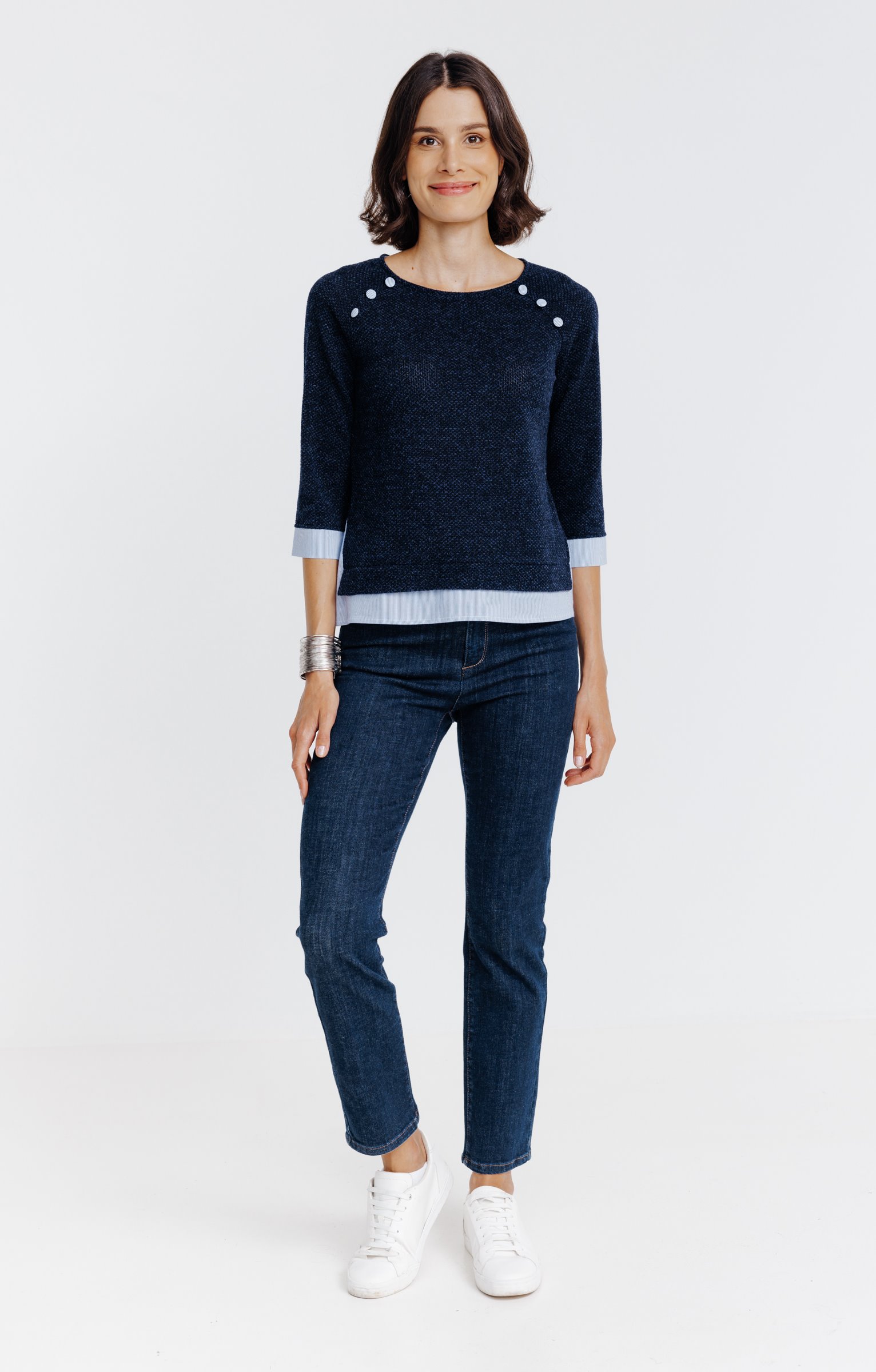 Pull 2-en-1 détails chaine et trame - MARINE