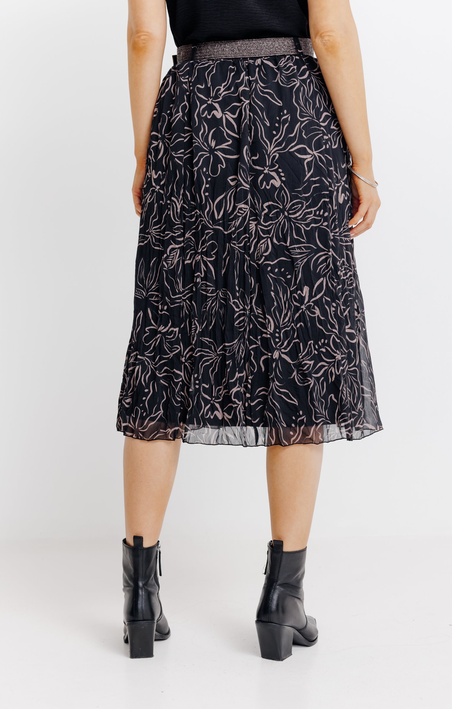 JUPE LONGUE DOUBLE AVEC CEINTURE - NOIR