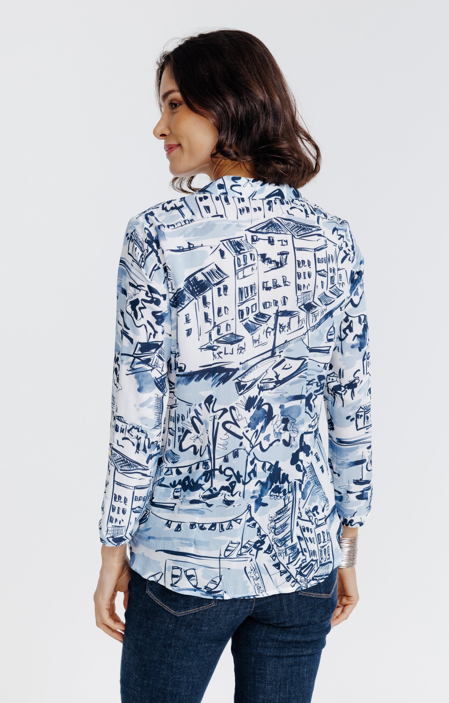 Chemise imprimée motif paysage - BLEU