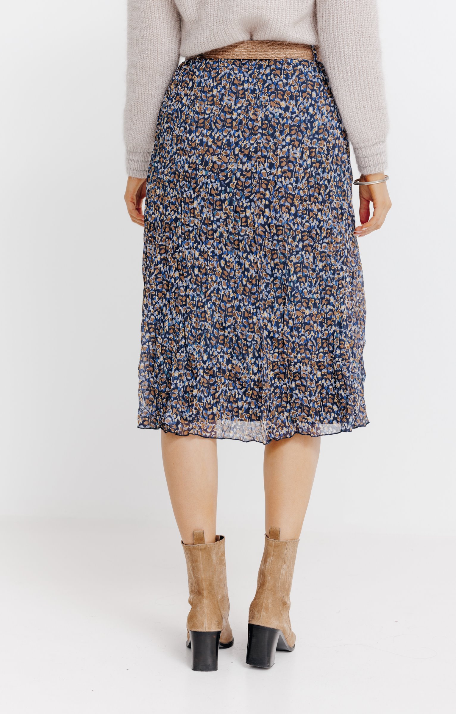 JUPE LONGUE DOUBLEE AVEC CEINTURE - BLEU