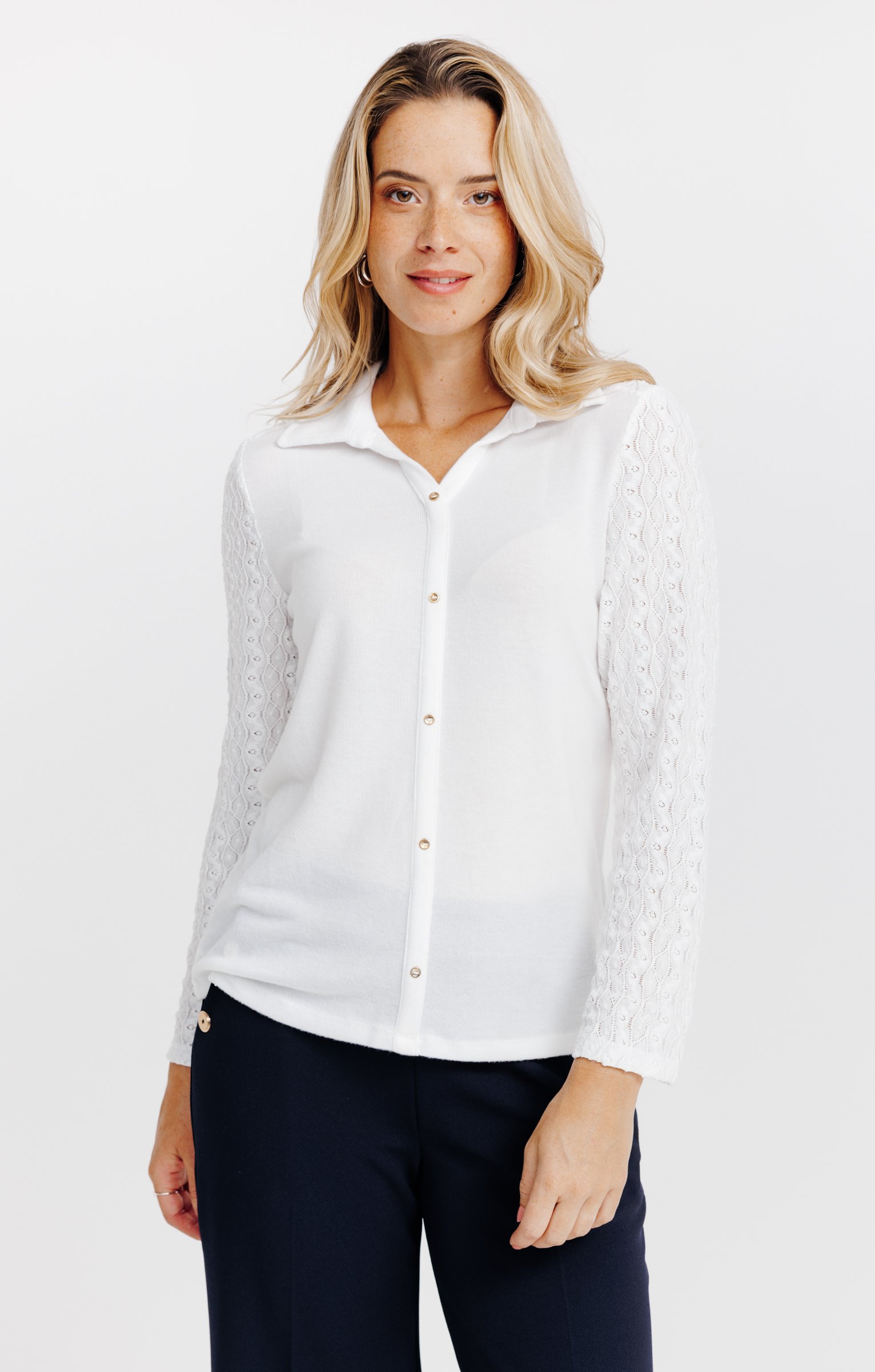 T-SHIRT MANCHES LONGUES DENTELLE - ÉCRU