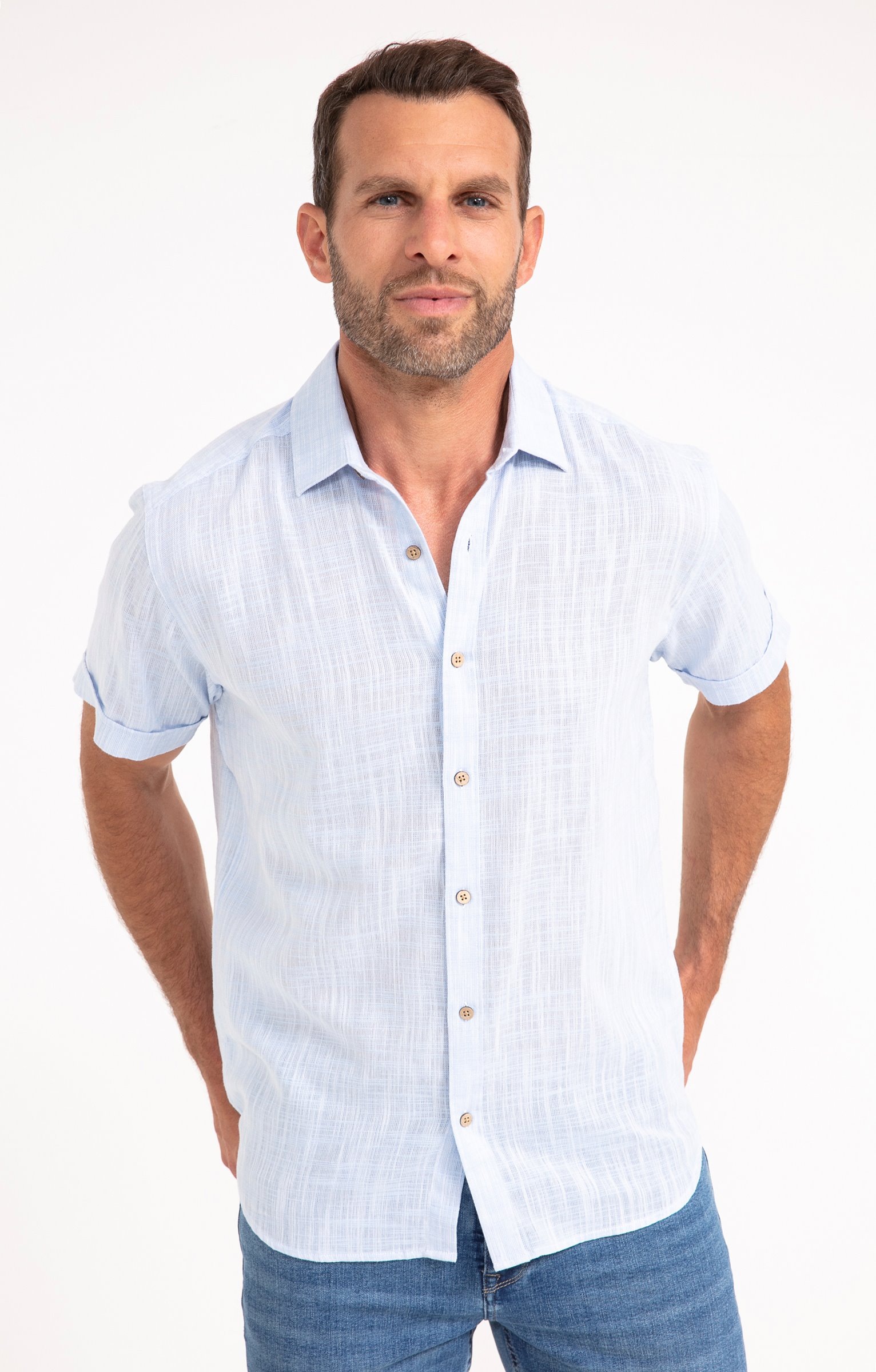 Chemise manches courtes en gaz de coton - BLEU CIEL