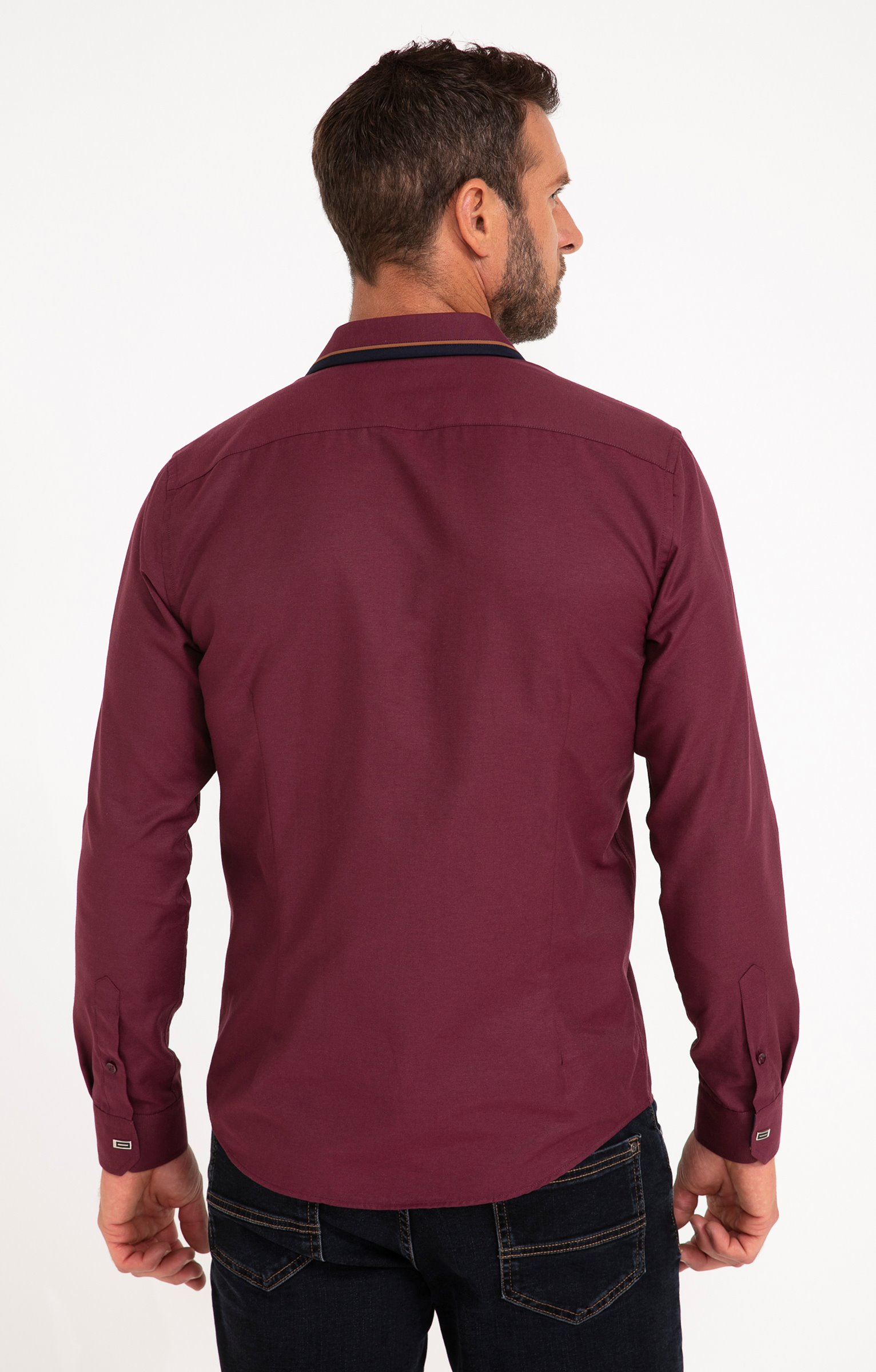Chemise manches longues en satin grenat - BORDEAUX