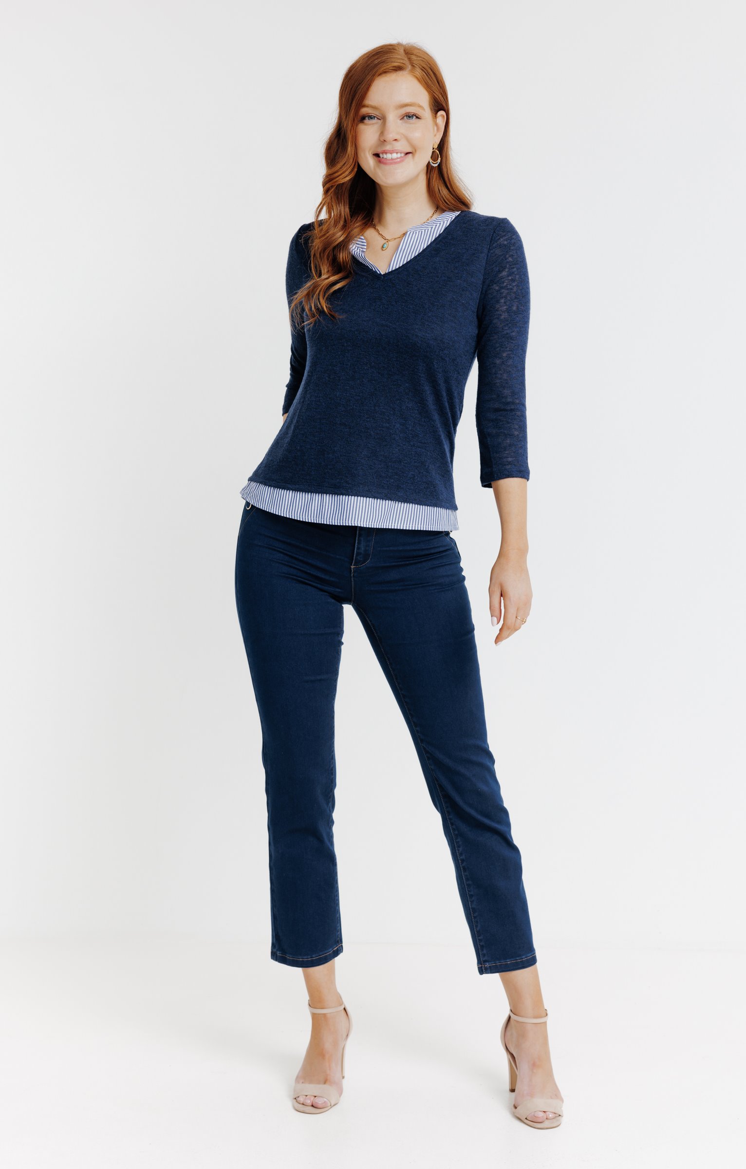 Tee-shirt 2-en-1 col mao - MARINE