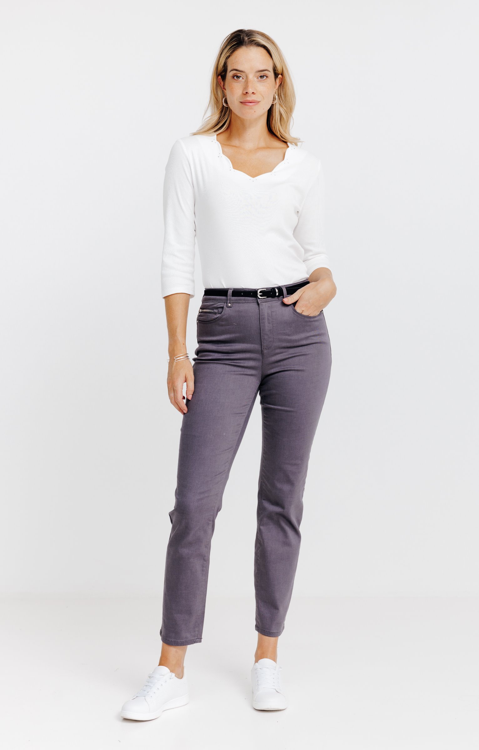 Pantalon 7/8 avec ceinture similicuir - GRIS MOYEN