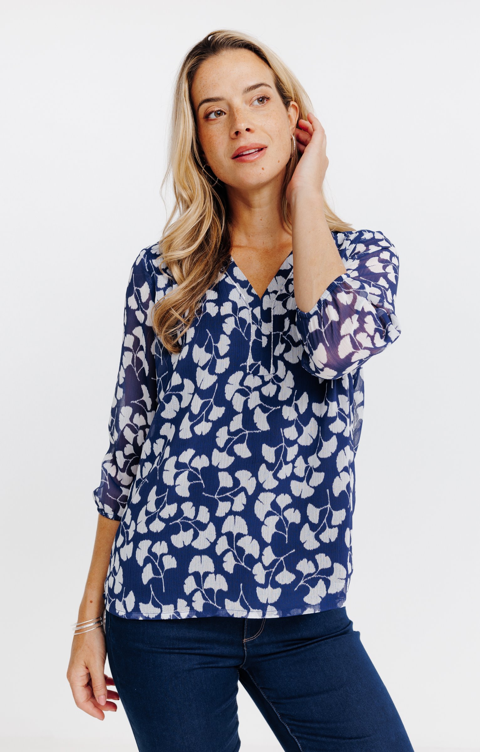 Tunique imprimée doublée  - MARINE