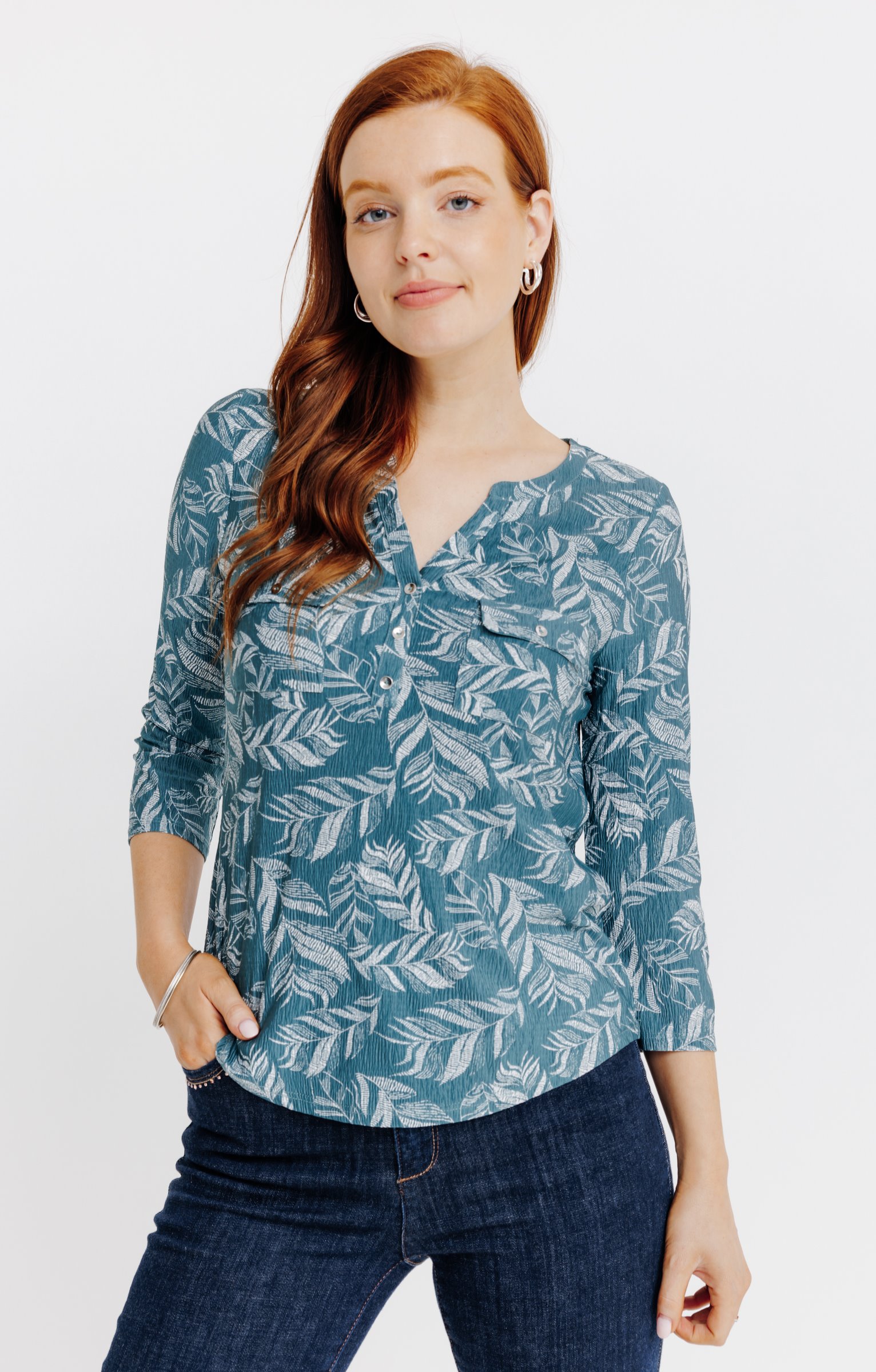 T-SHIRT COL MAO MANCHES 3/4 - TILLEUL