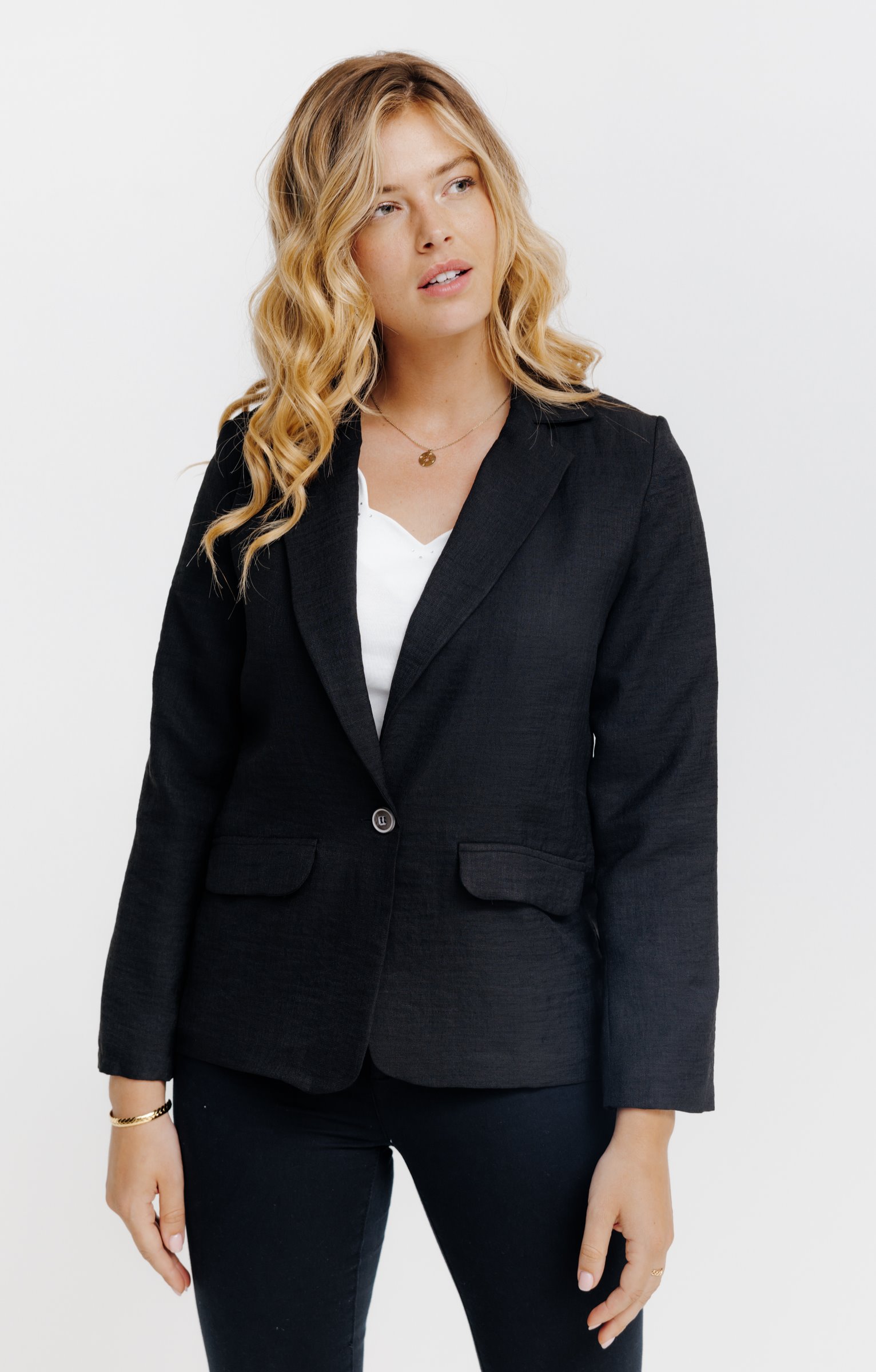 Veste tailleur effet lin  - NOIR