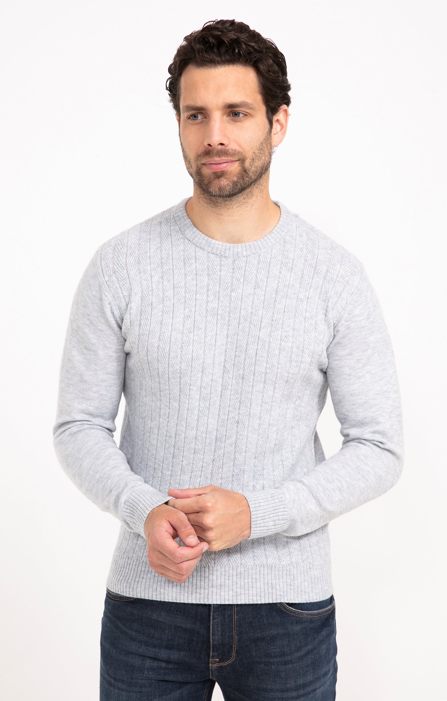 Pull col rond uni - GRIS CLAIR