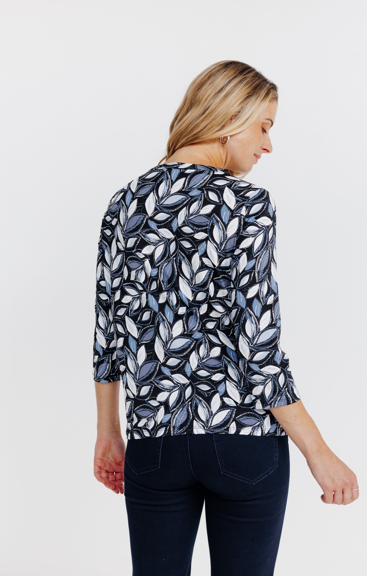 T-SHIRT COL MAO IMPRIME VEGETAL  - NOIR