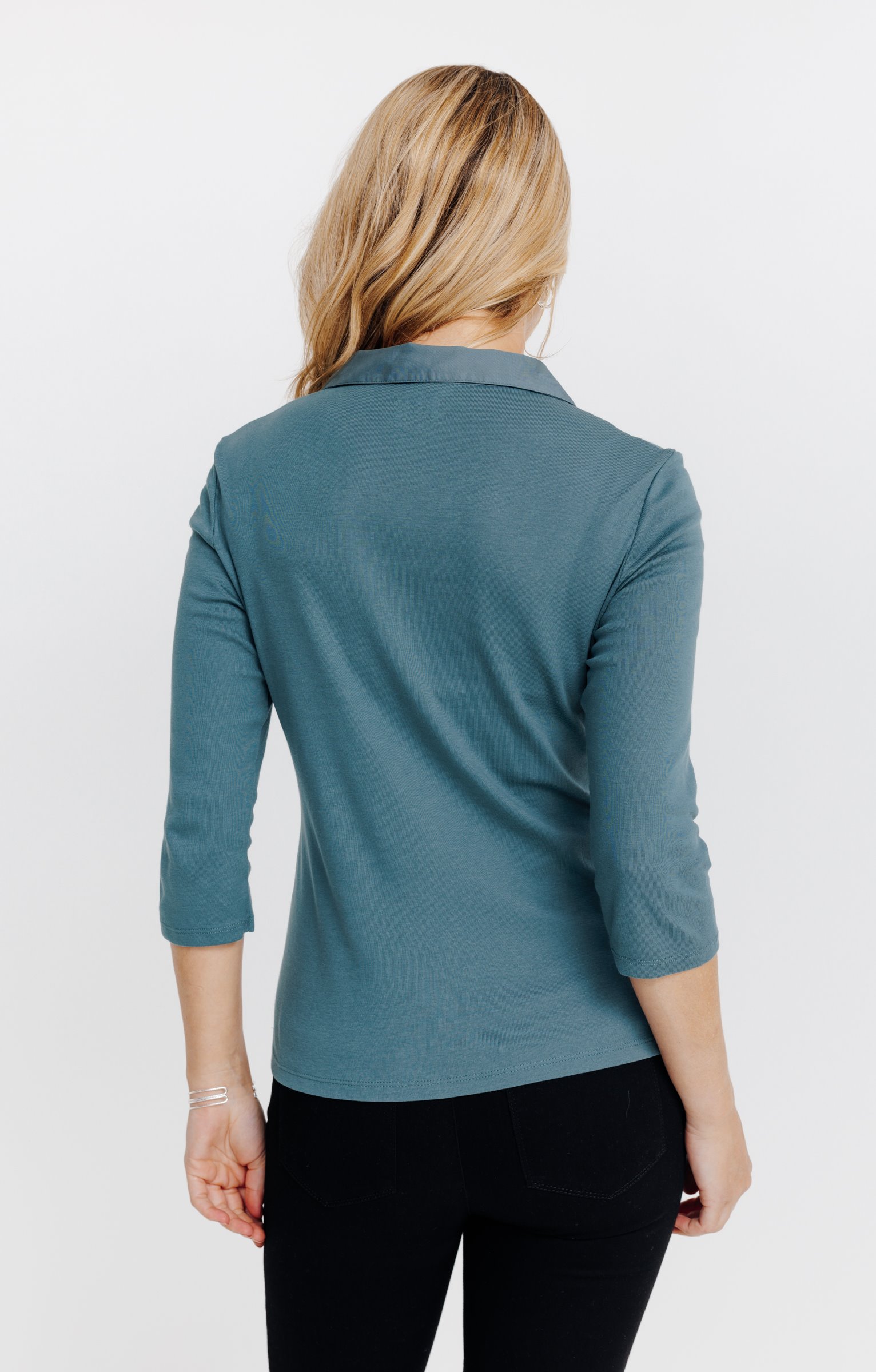 Tee-shirt uni col chemise - TILLEUL