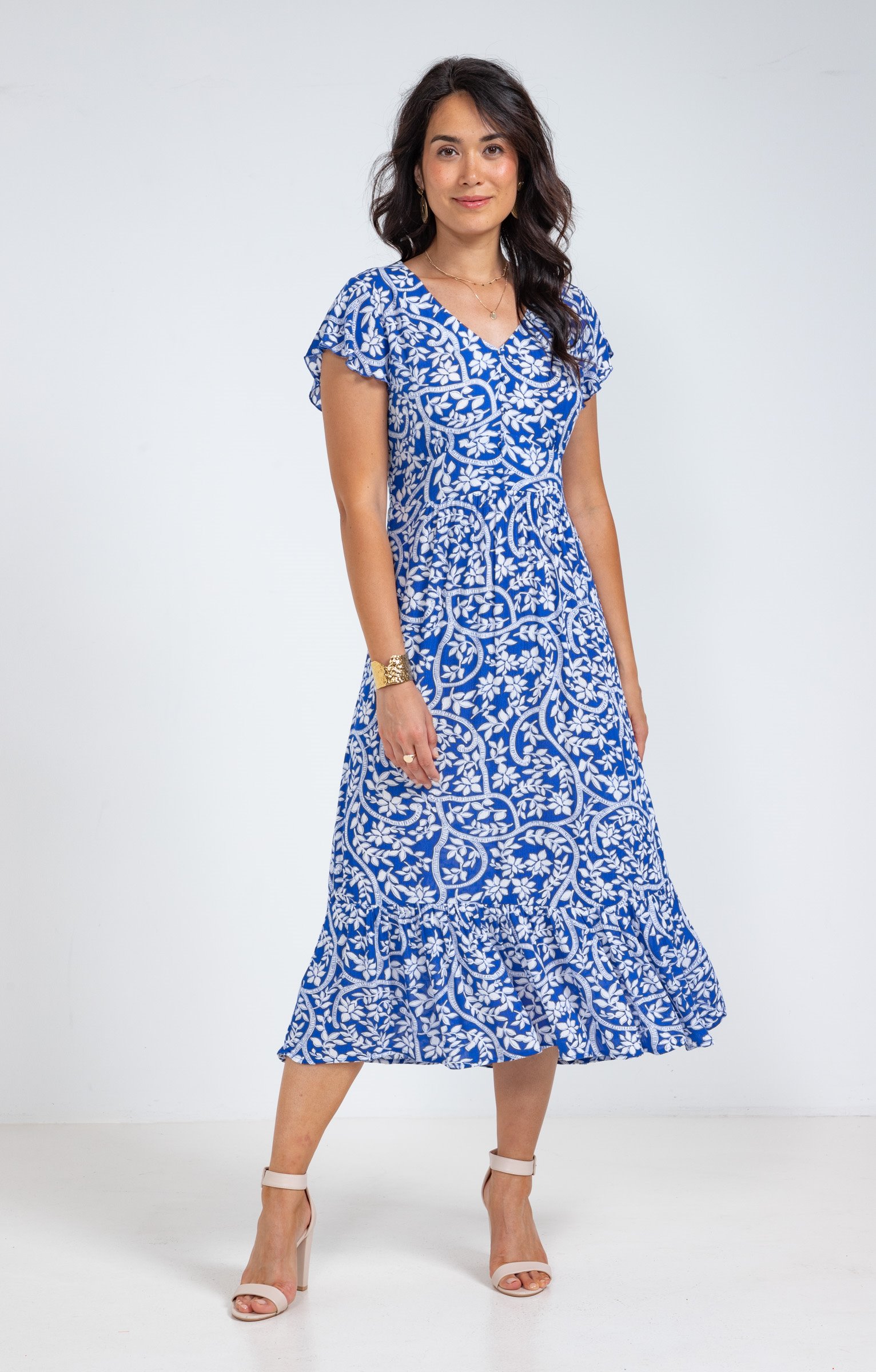 Robe longue en crépon viscose écovero - BLEU DUR