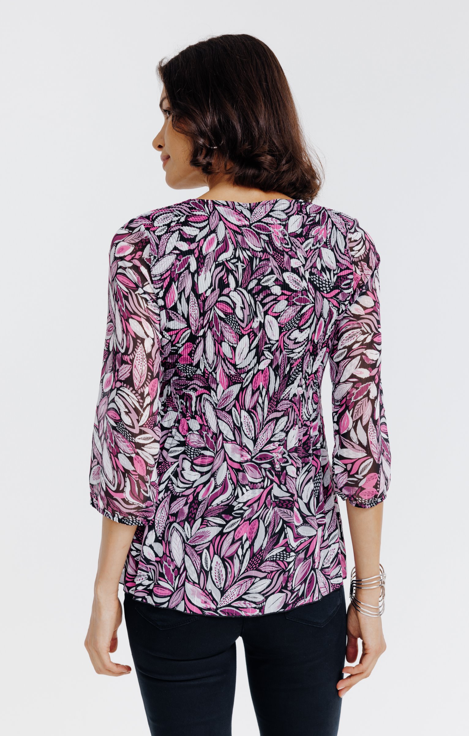 Tunique plissée imprimée feuillage  - NOIR