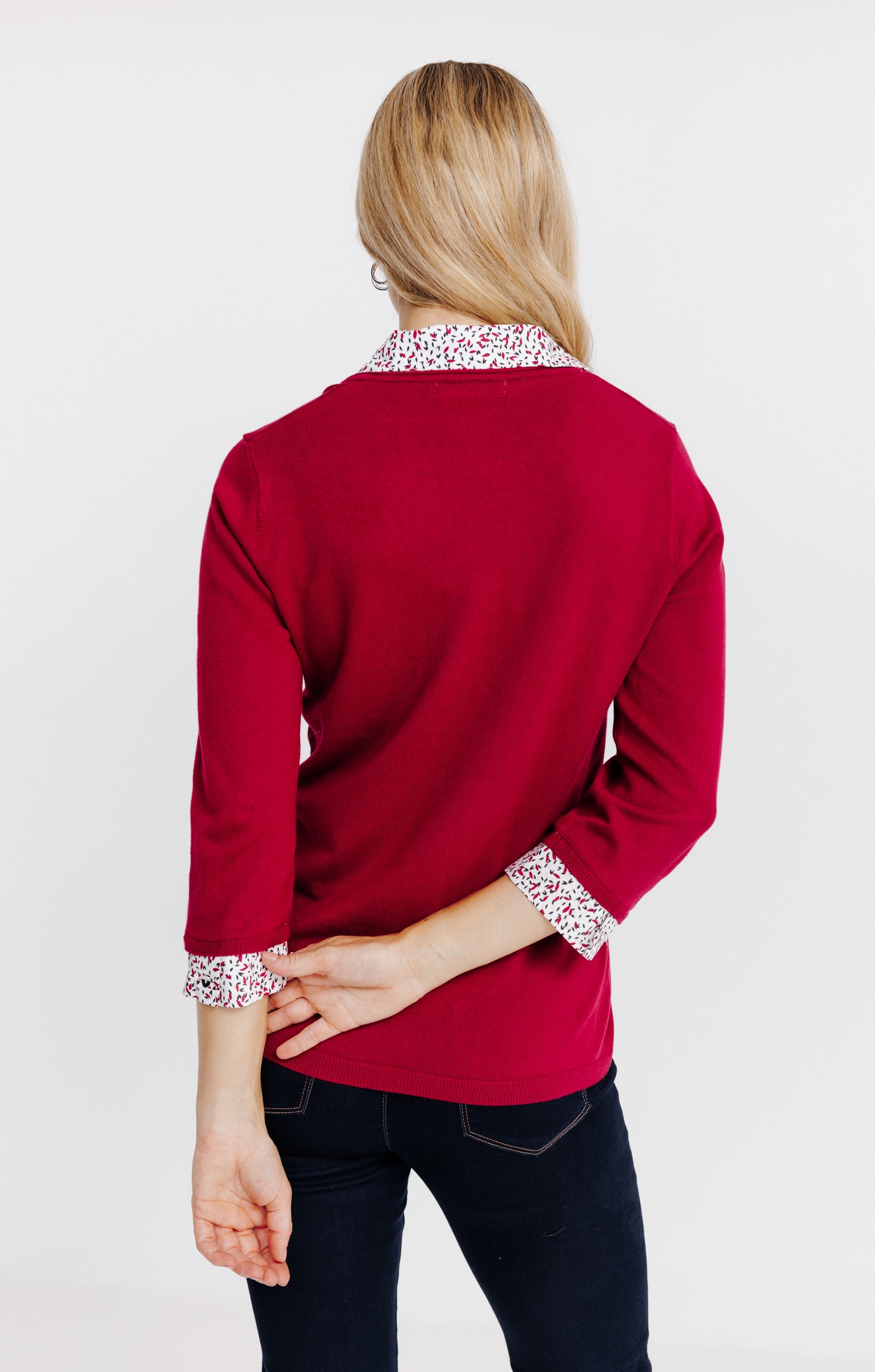 Pull 2-en-1 col chemise - BORDEAUX