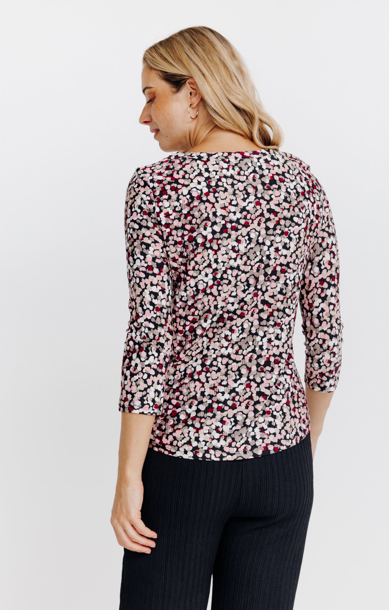 T-SHIRT MANCHES 3/4 COL V - NOIR