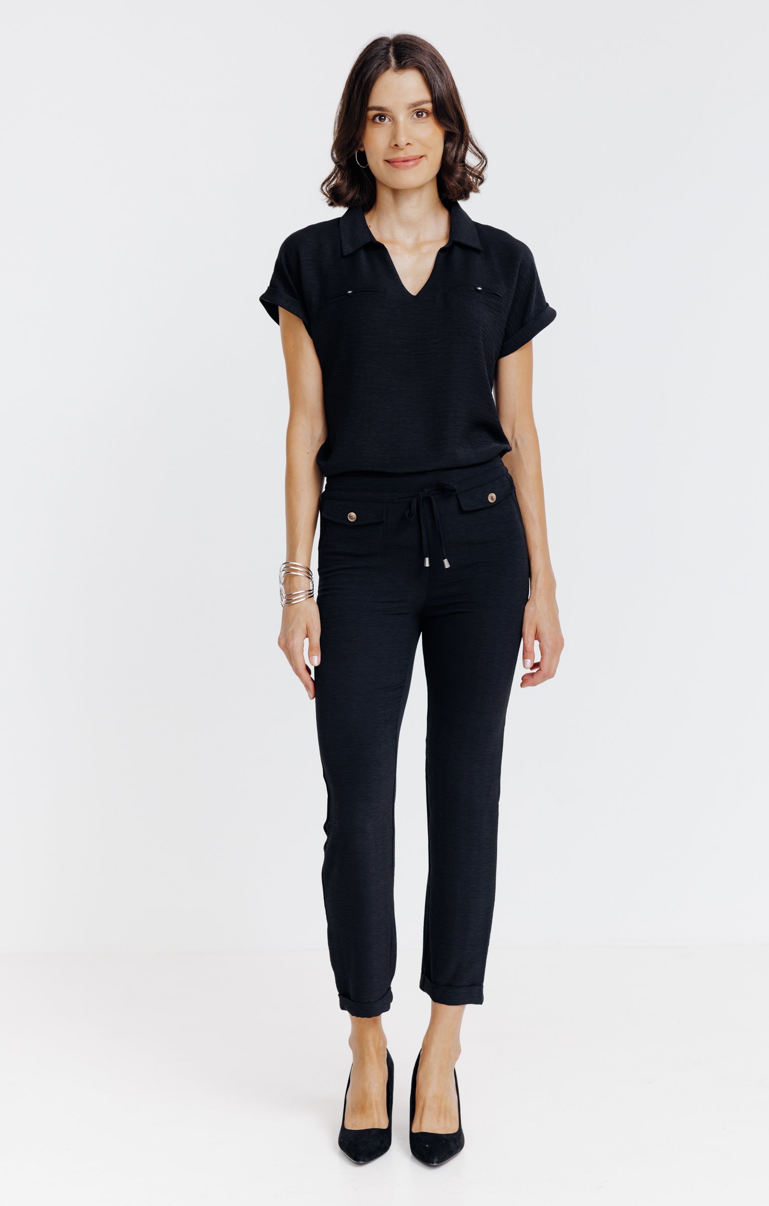 Pantacourt fluide élastiqué dos - NOIR