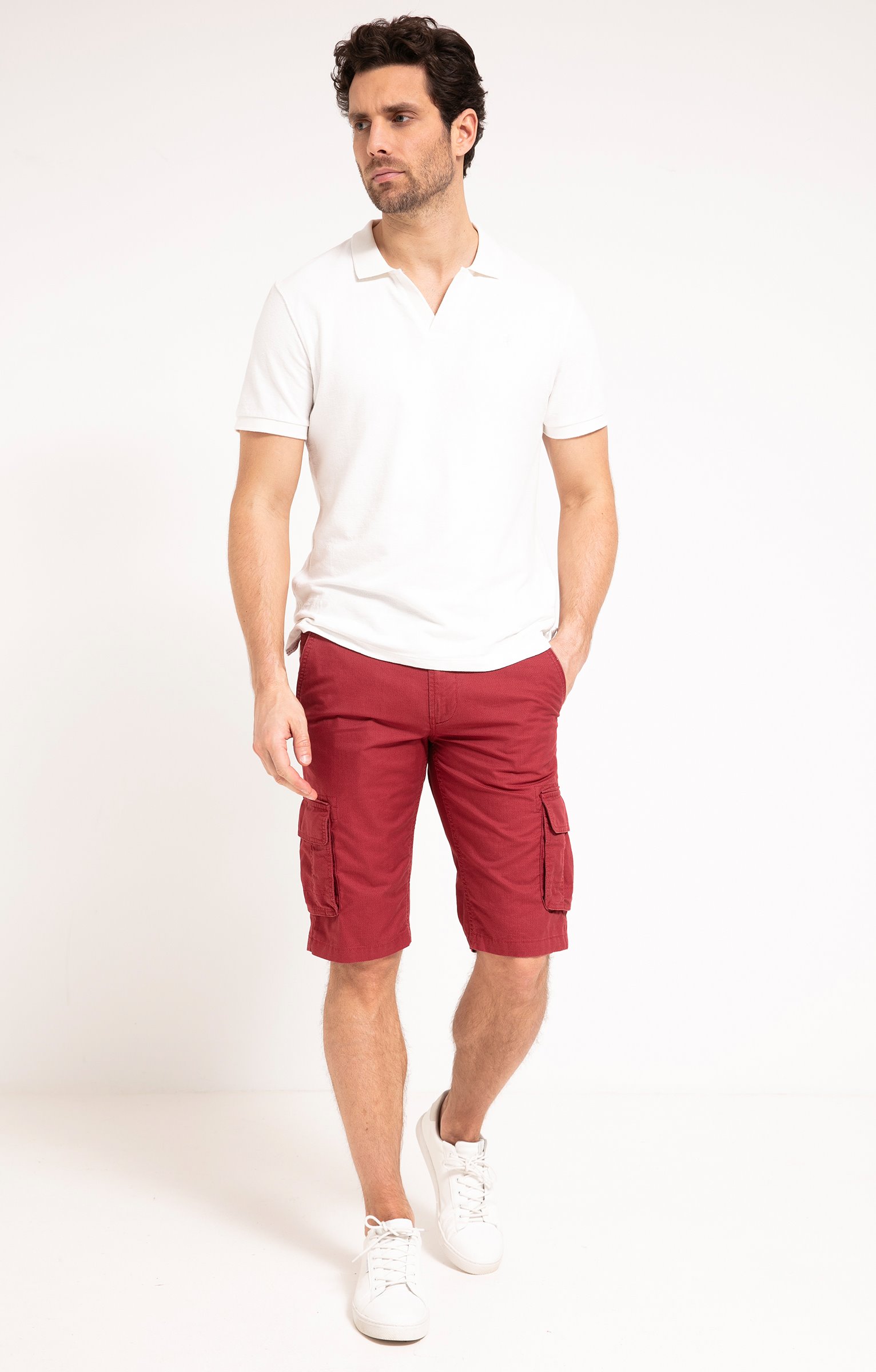 Bermuda Print Cargo avec ceinture - BORDEAUX