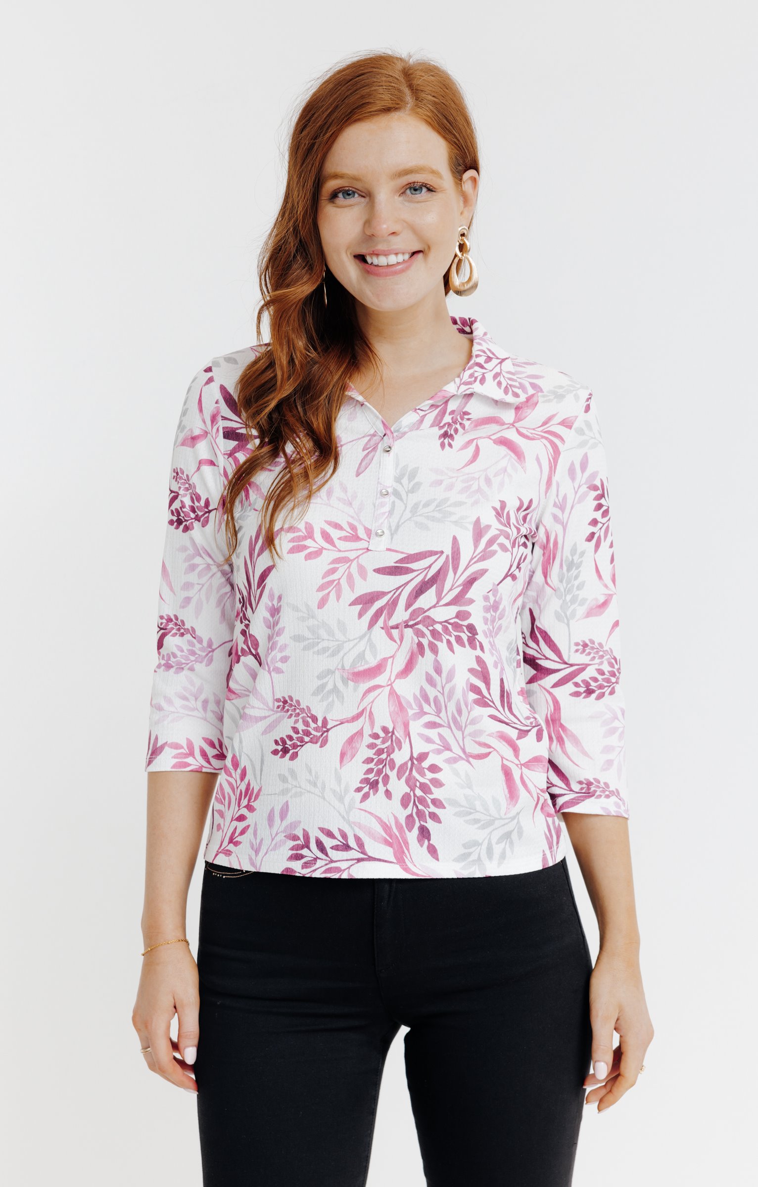 Tee-shirt imprimé feuillages manches 3/4 - ÉCRU